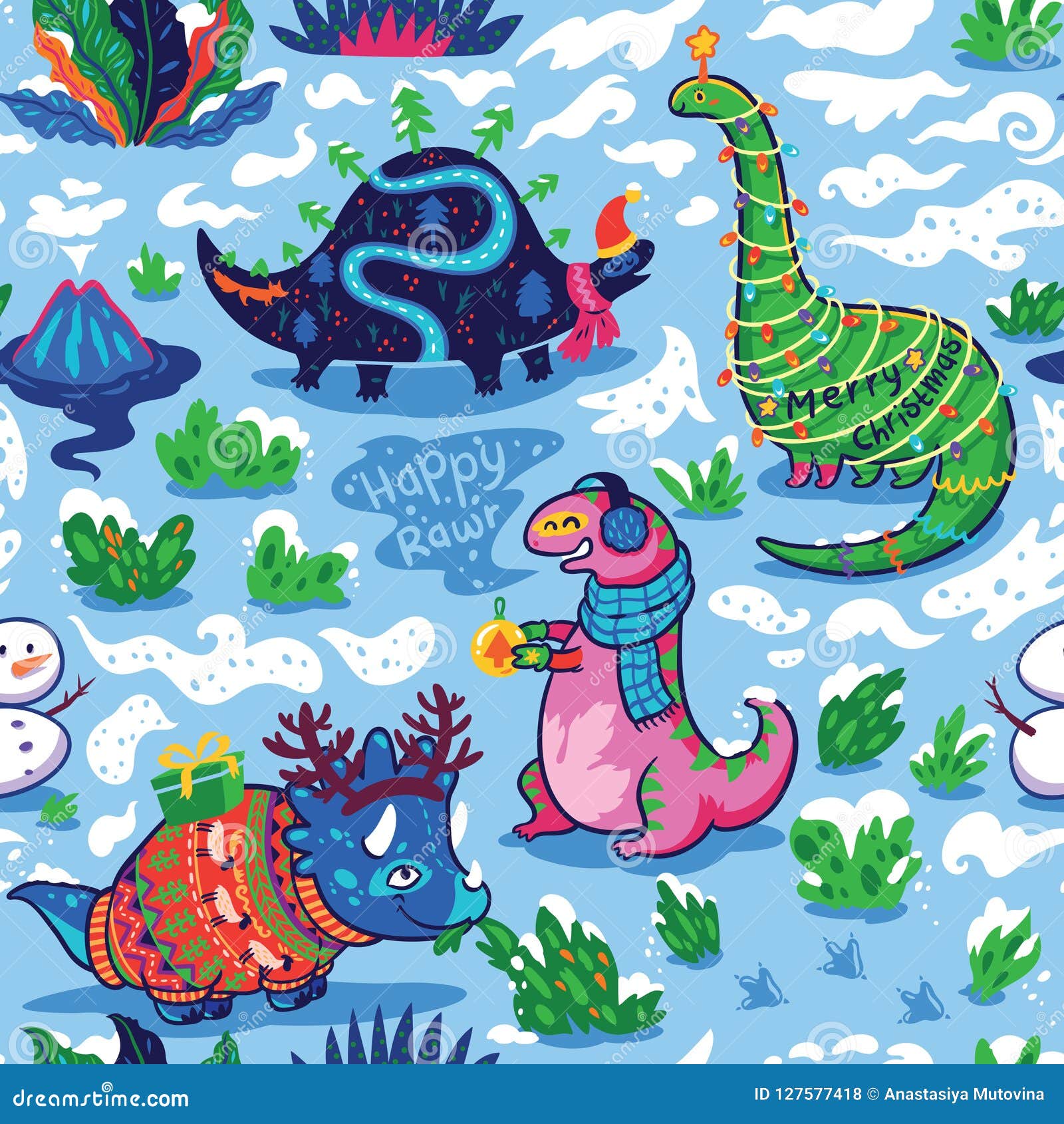 Seamless Pattern with Cute Funny Holiday Dinosaurs in Sweaters, Hats and Scarves. Stock Vector - Illustration of childish, leaf: 127577418 Seamless Pattern with Cute Funny Holiday Dinosaurs in Sweaters, Hats and Scarves. Stock Vector - Illustration of childish, leaf: 127577418