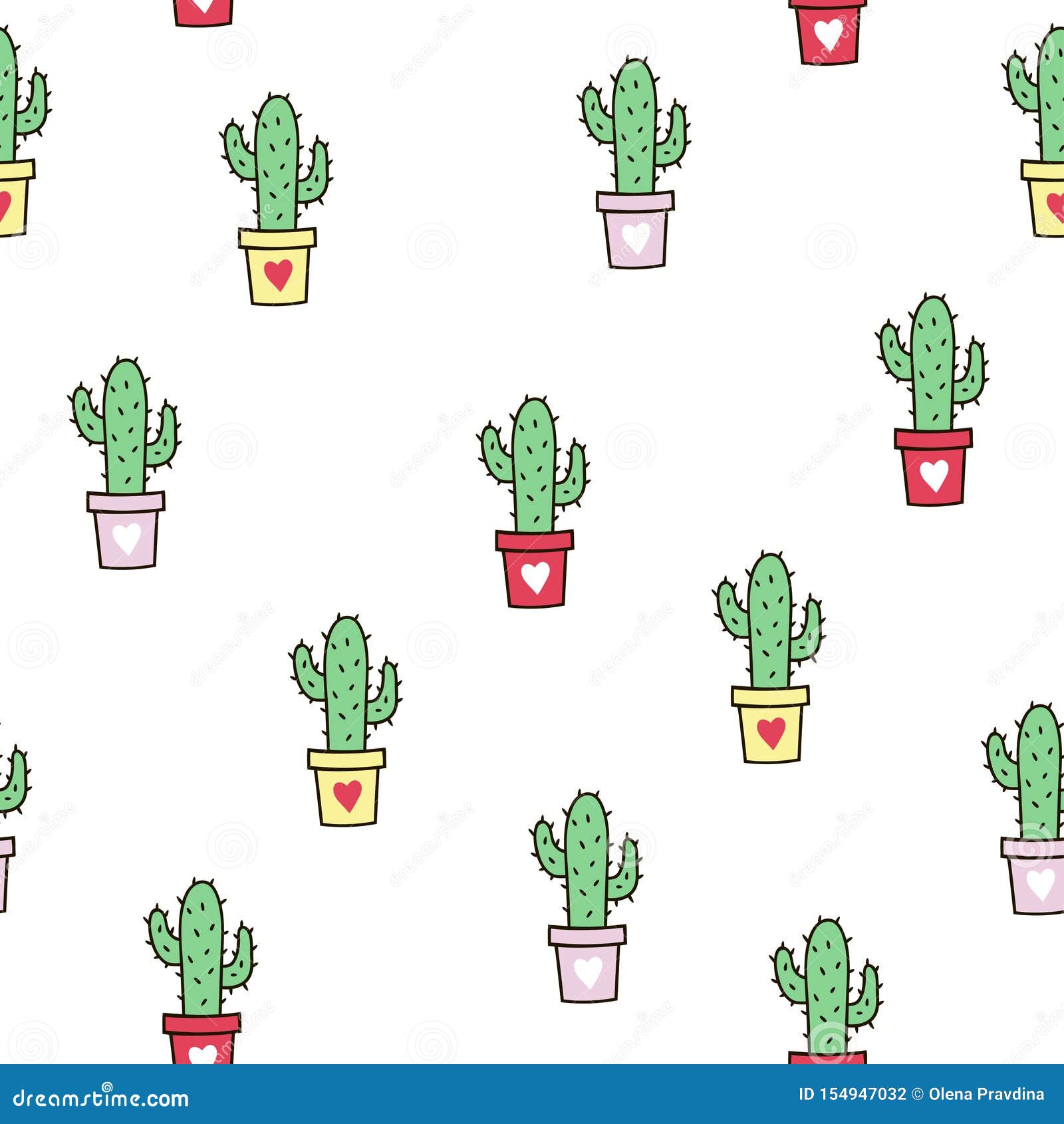 Seamless Pattern with Cute Green Cacti. Stock Vector - Illustration of ...