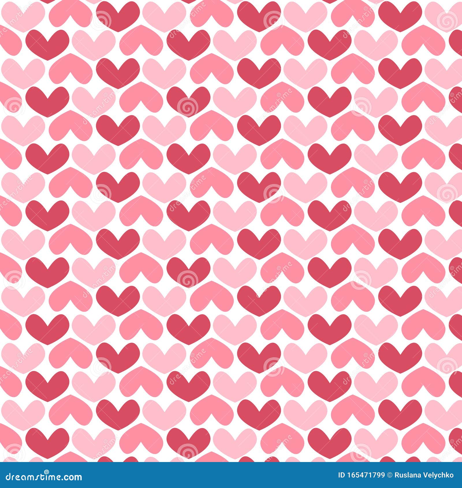 Seamless pattern of cute love hearts in cartoon style in bright