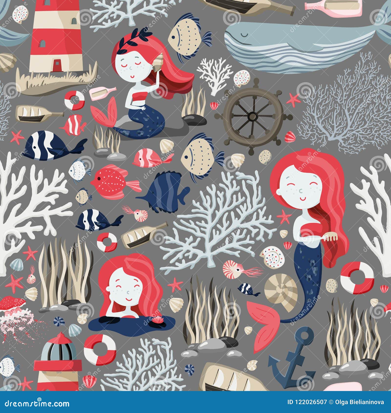 Neptune and the Mermaid - Fantastic Under the Sea Fabric