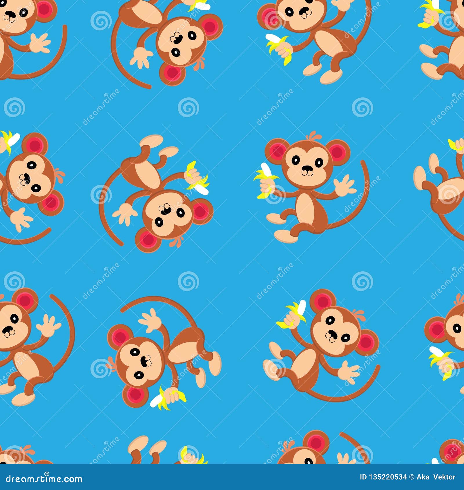 Seamless Pattern with Cute Monkey and Funny Cartoon Zoo Animals on Blue  Background Stock Vector - Illustration of card, decorative: 135220534