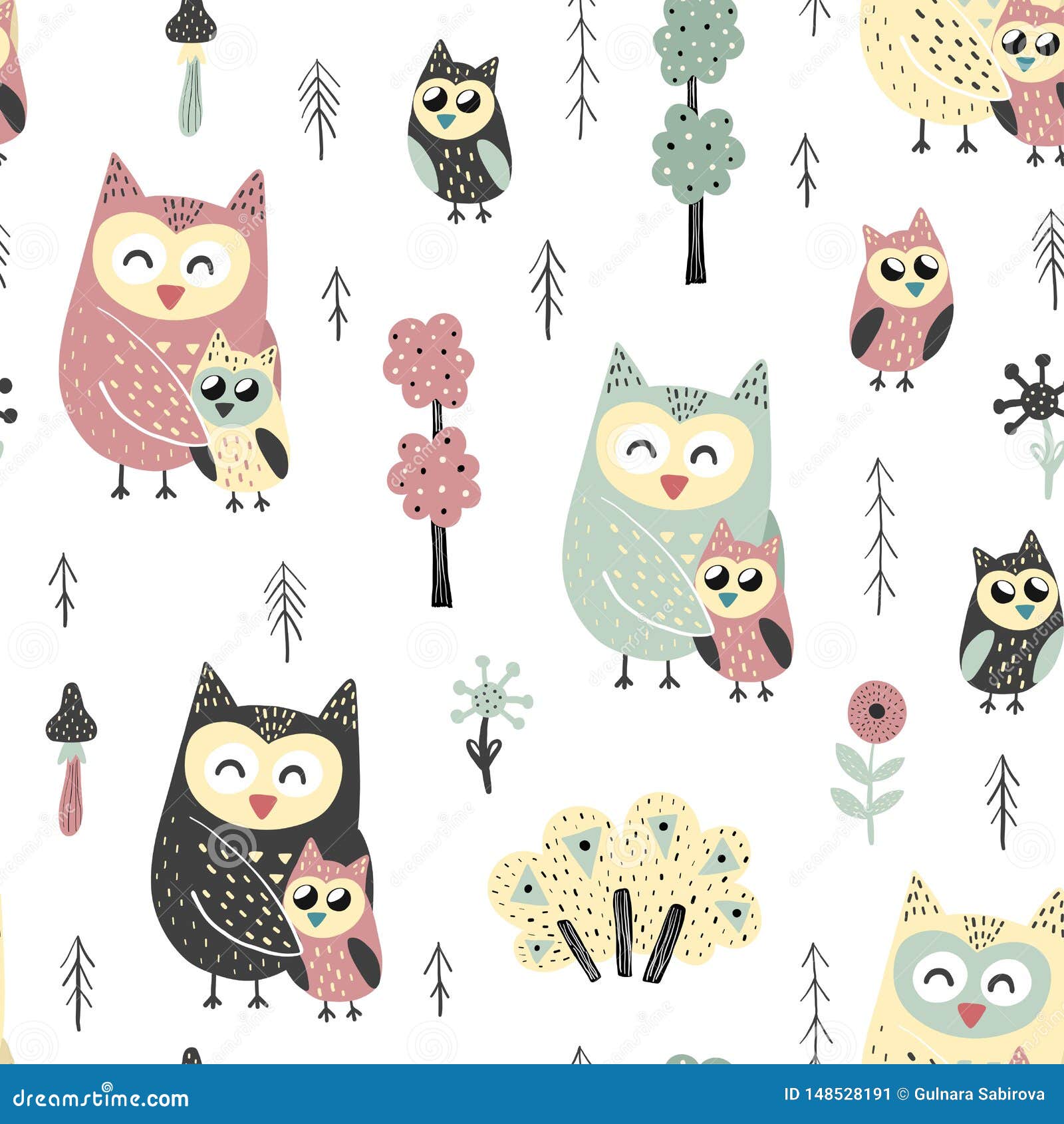 Download Seamless Pattern With Cute Owls - Mother And Baby Stock Vector - Illustration of funny ...