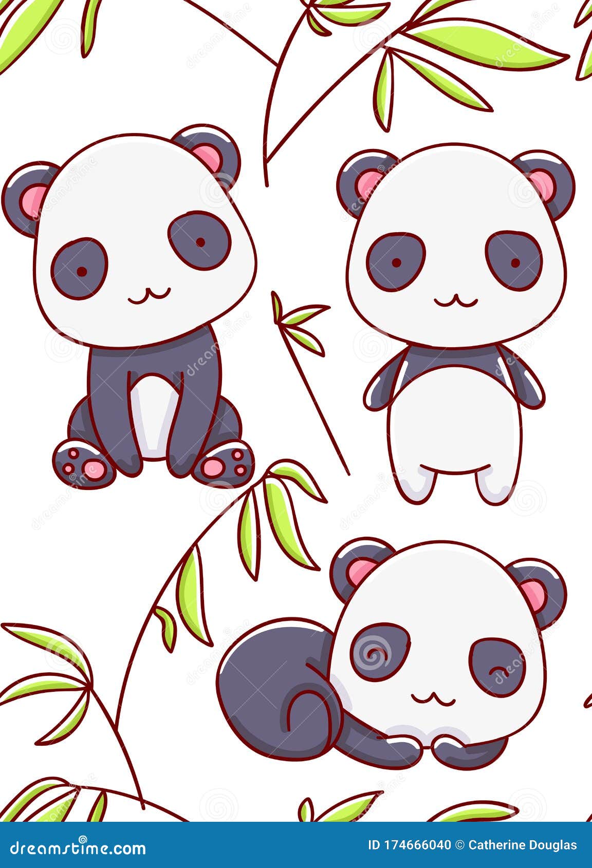 Seamless Pattern Cute Panda Kawaii Cartoon Hand Drawn White Background  Stock Vector - Illustration of culture, decor: 174666040