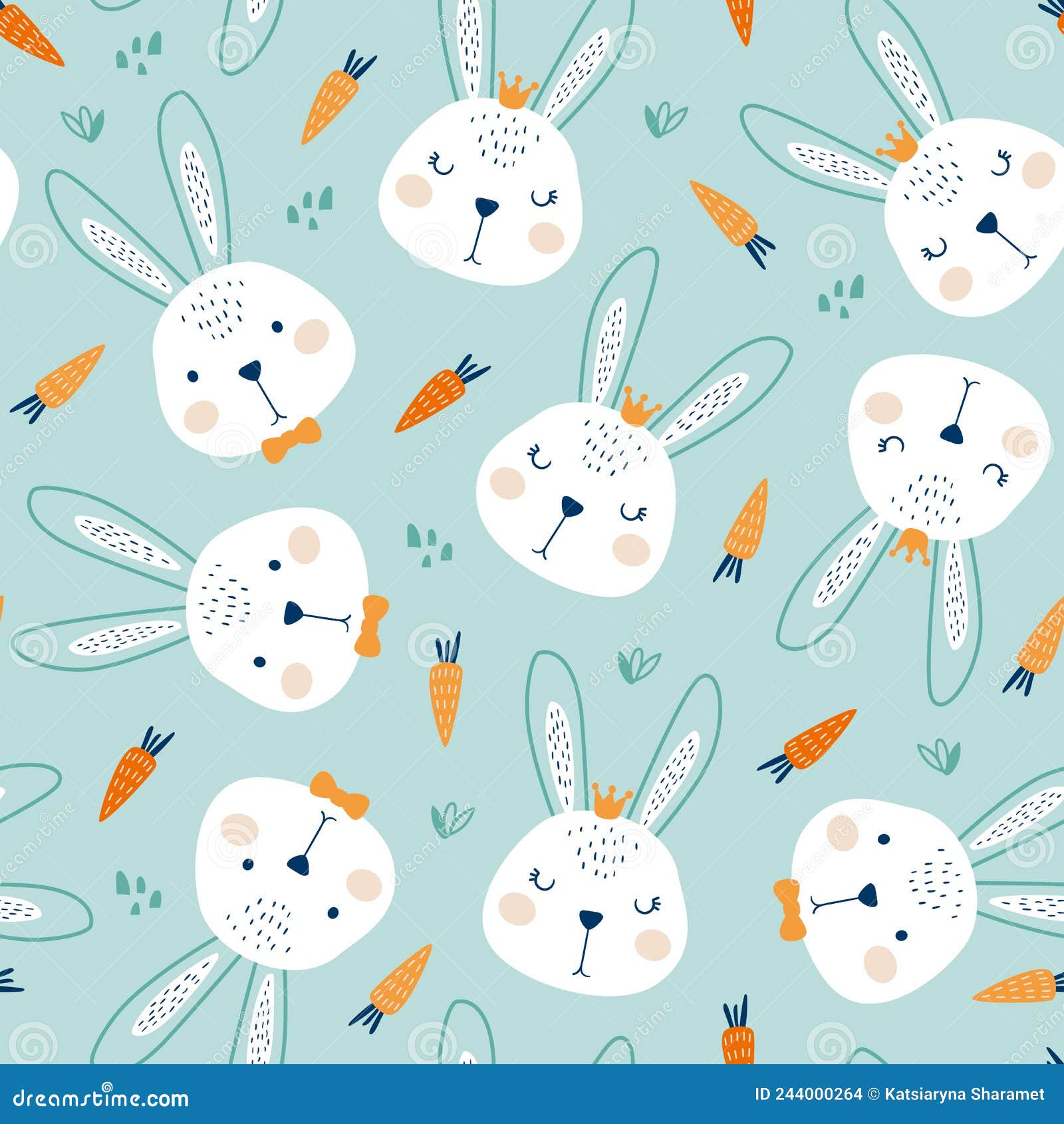 seamless pattern with cute rabbit. 