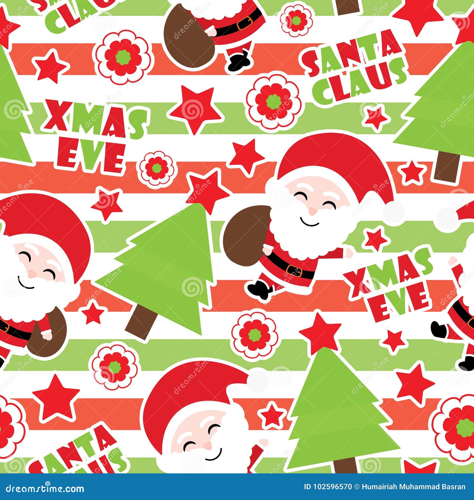 Seamless Merry Christmas pattern with cute Santa Claus. Wrapping