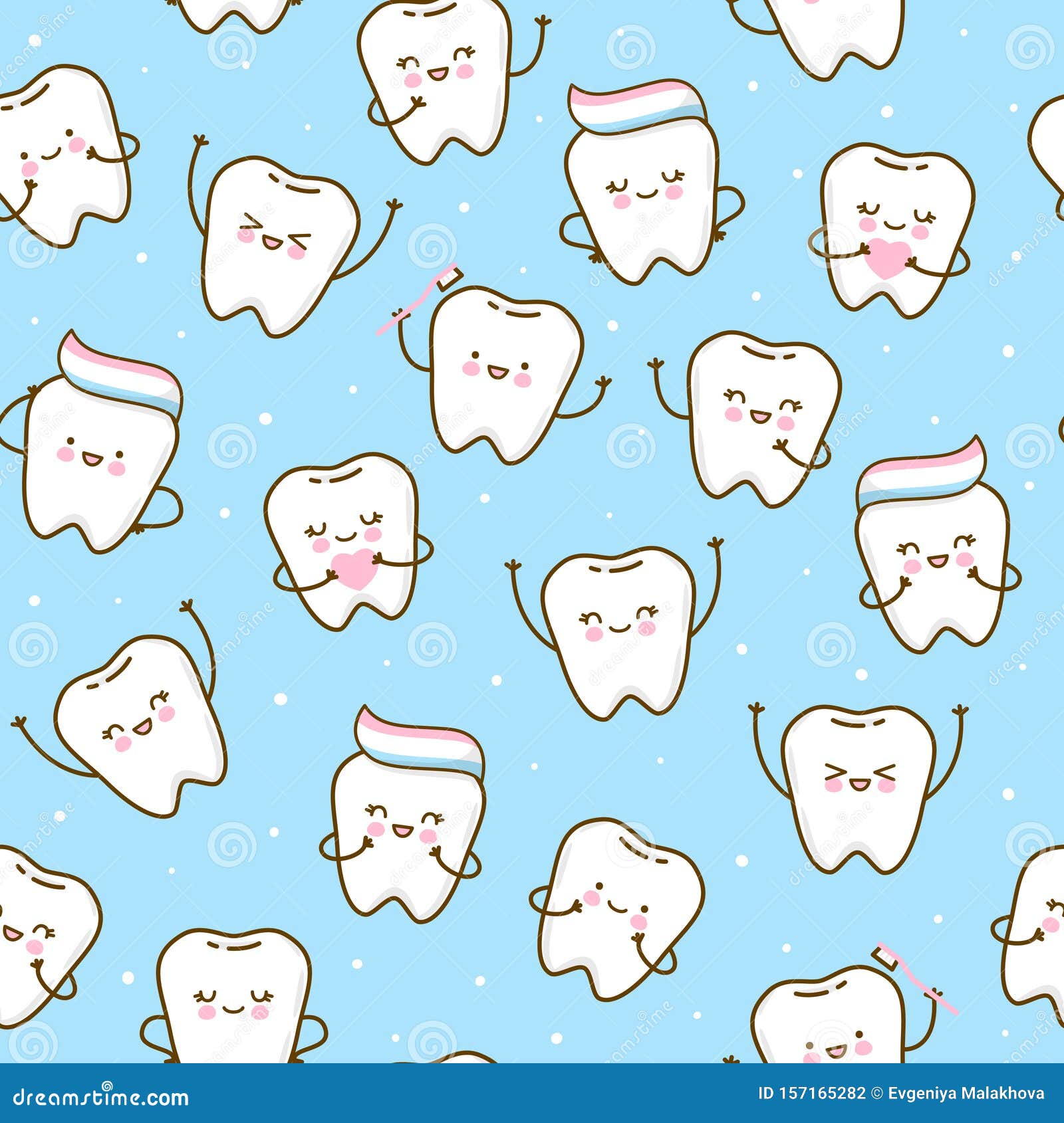 Seamless Pattern with Cute Teeth on Blue Background - for Kid Dental Design  Stock Vector - Illustration of dental, hygiene: 157165282