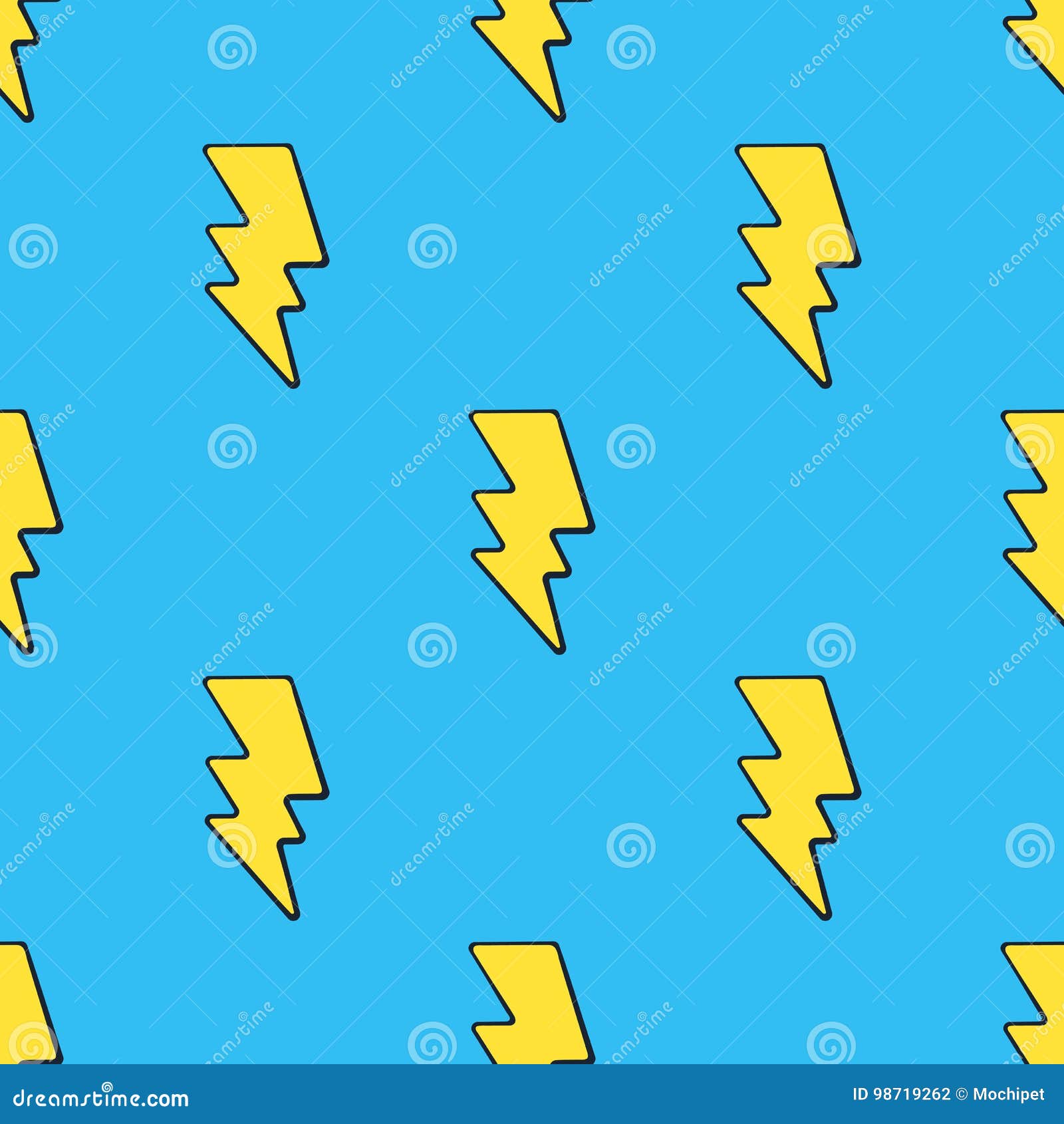 Seamless Pattern with Cute Yellow Electric Lightning Bolts at Pop Art Style  Stock Vector - Illustration of fabric, powerful: 98719262