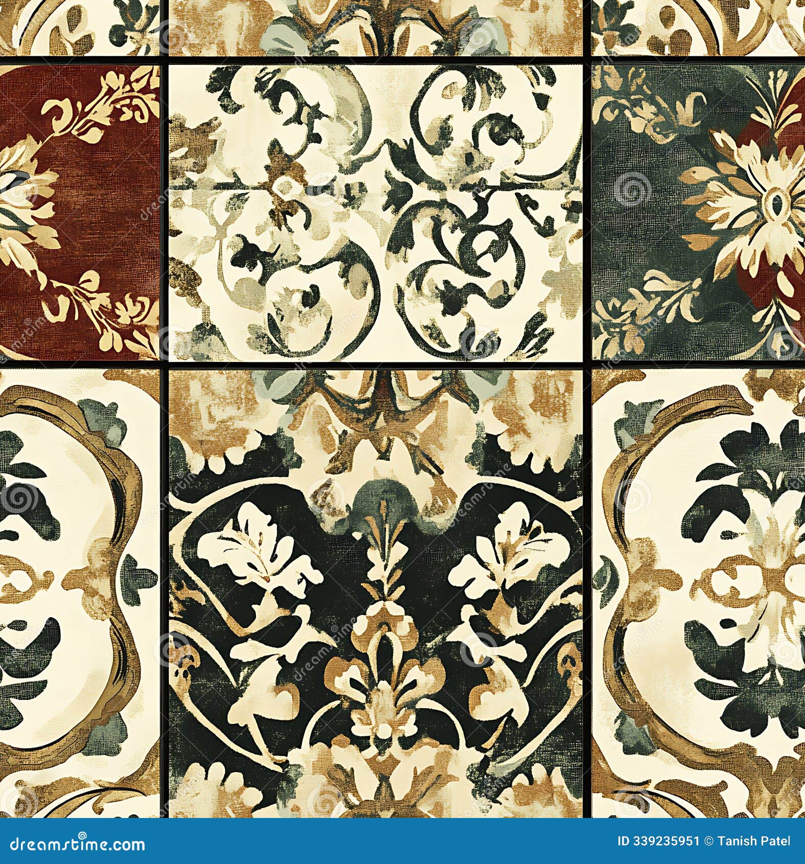 seamless pattern of damask fabric with an earthy color palette