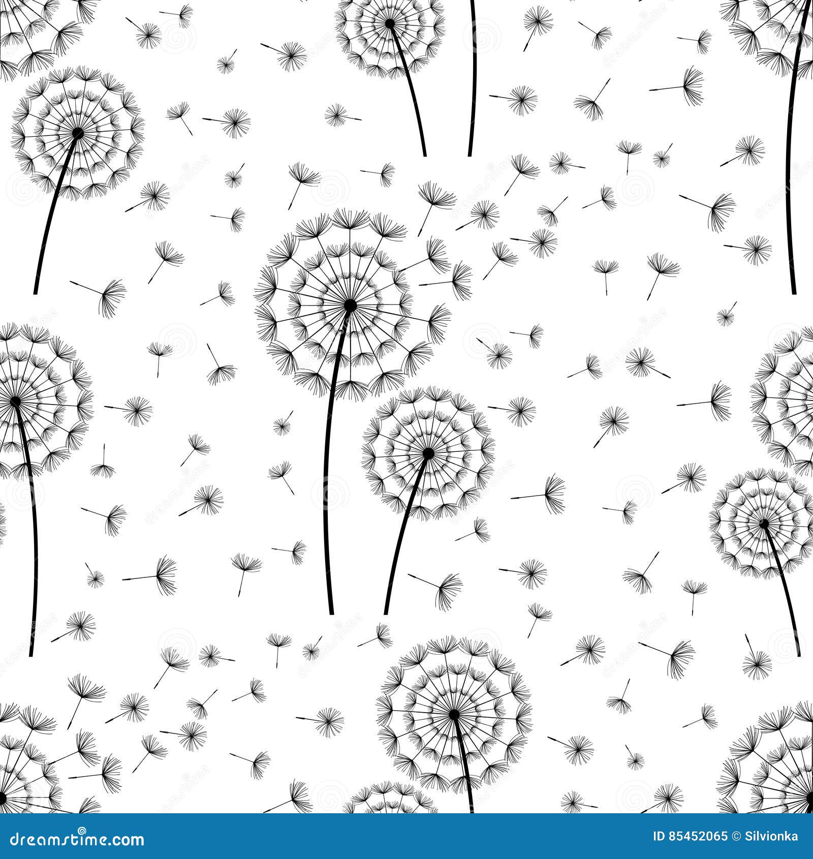 seamless pattern with dandelions fluff
