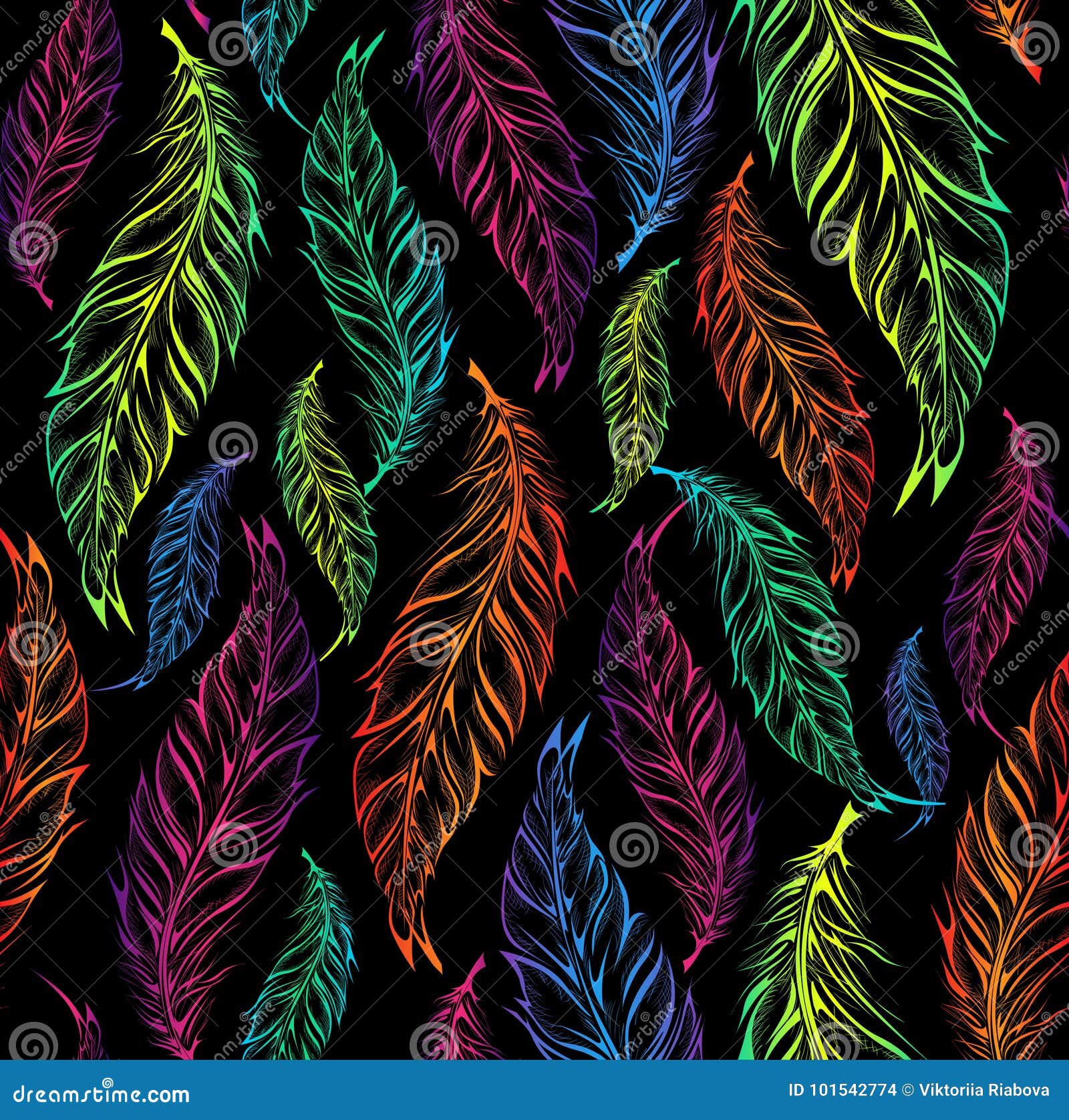 Seamless Pattern with Decorative Feathers. Vector Illustration Stock
