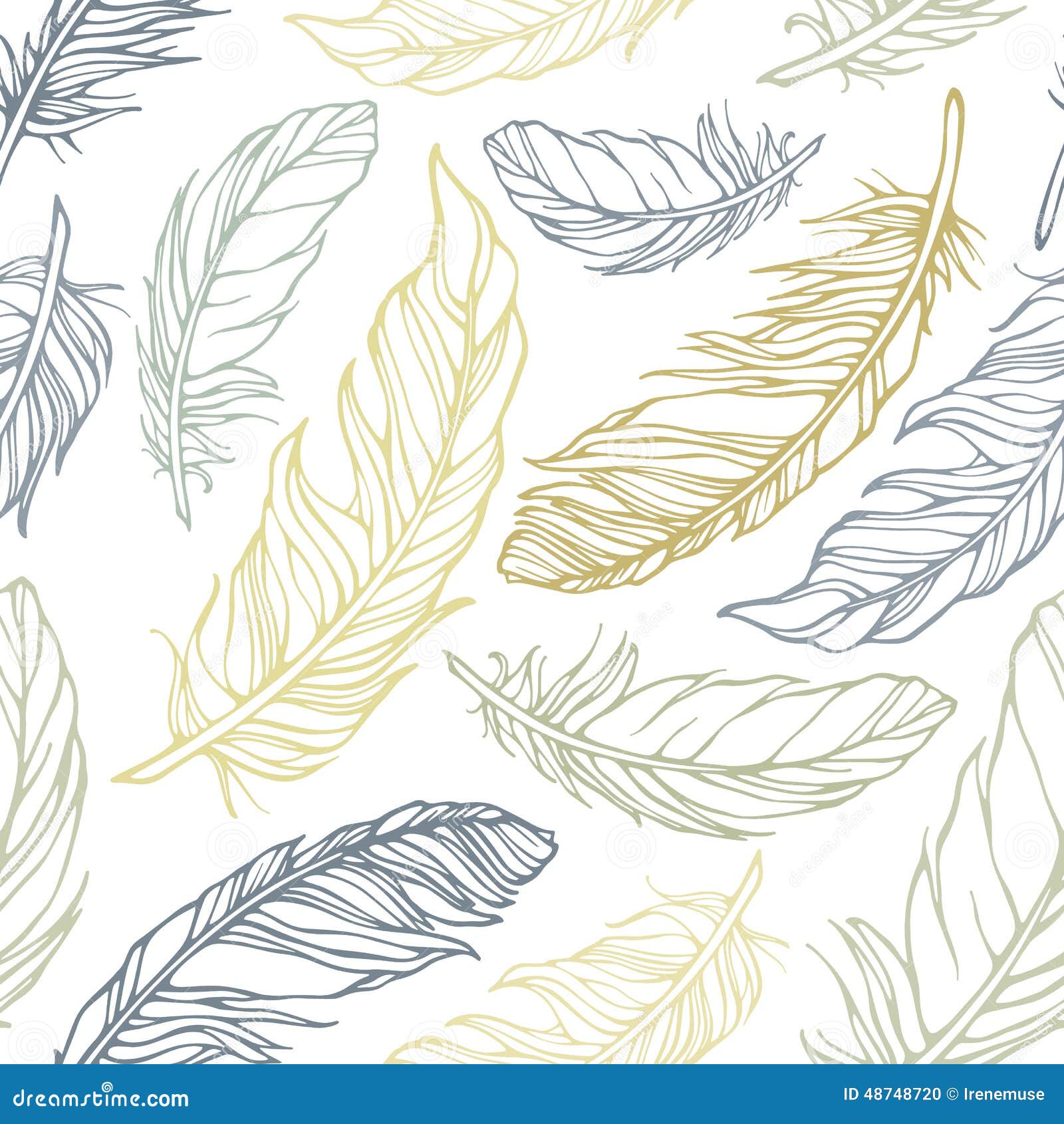 Seamless Pattern with Decorative Feathers Stock Vector Illustration