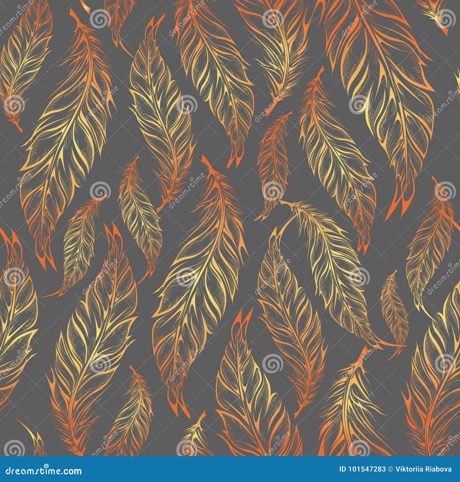 Seamless Pattern with Decorative Feathers. Vector Illustration Stock