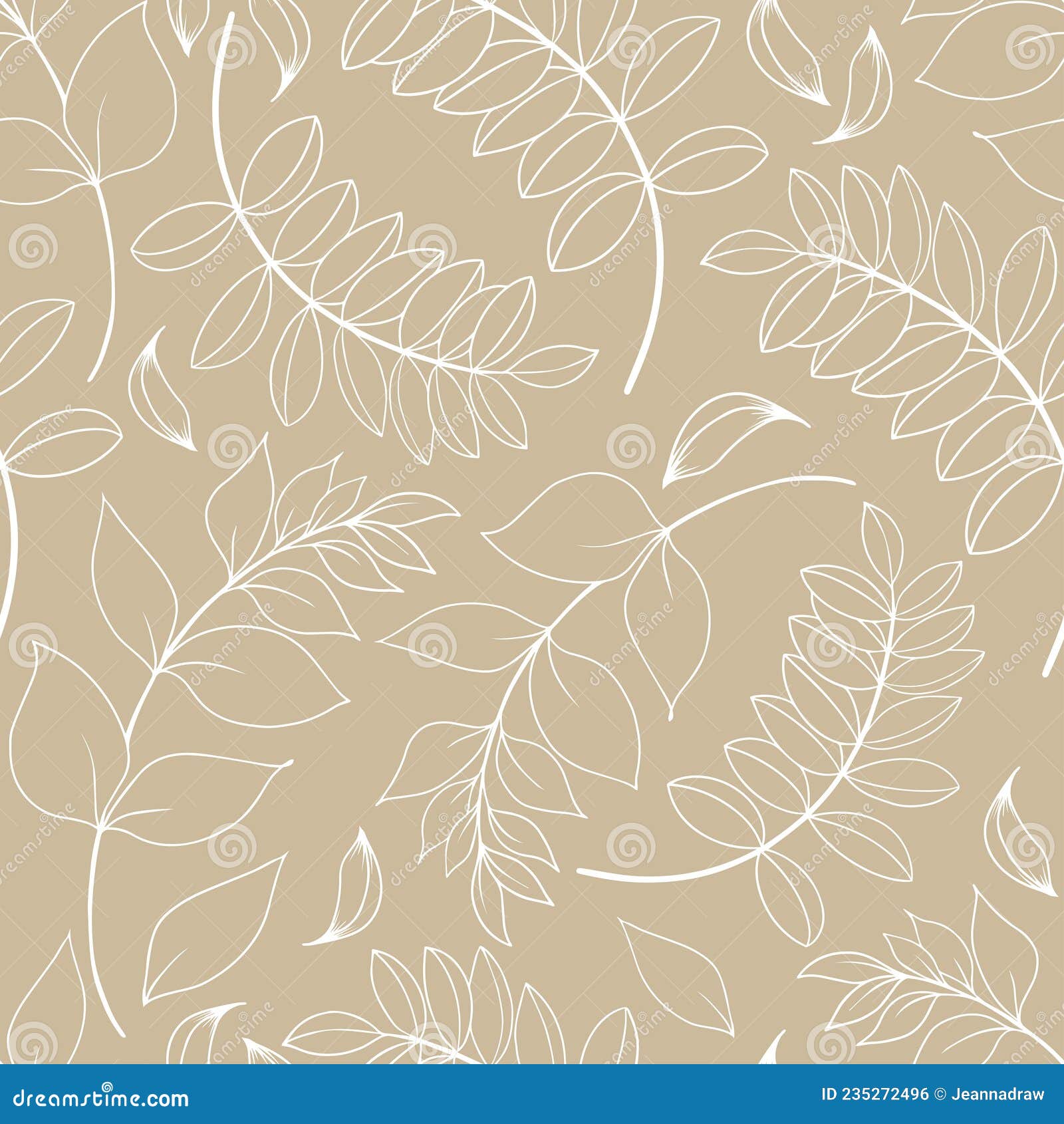 Seamless Pattern with Decorative Leaves on Beige Background. Stock