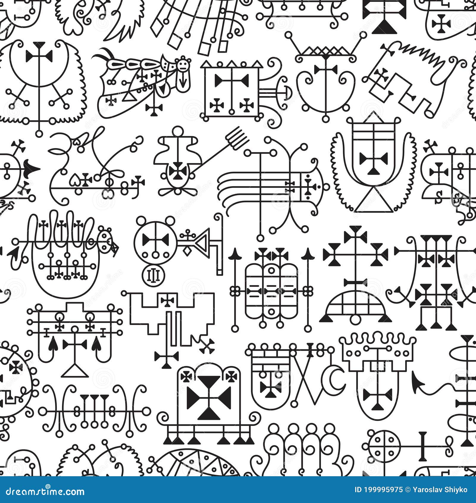 Seamless Pattern with Demon Symbols and Their Sigils. Occult Sings ...