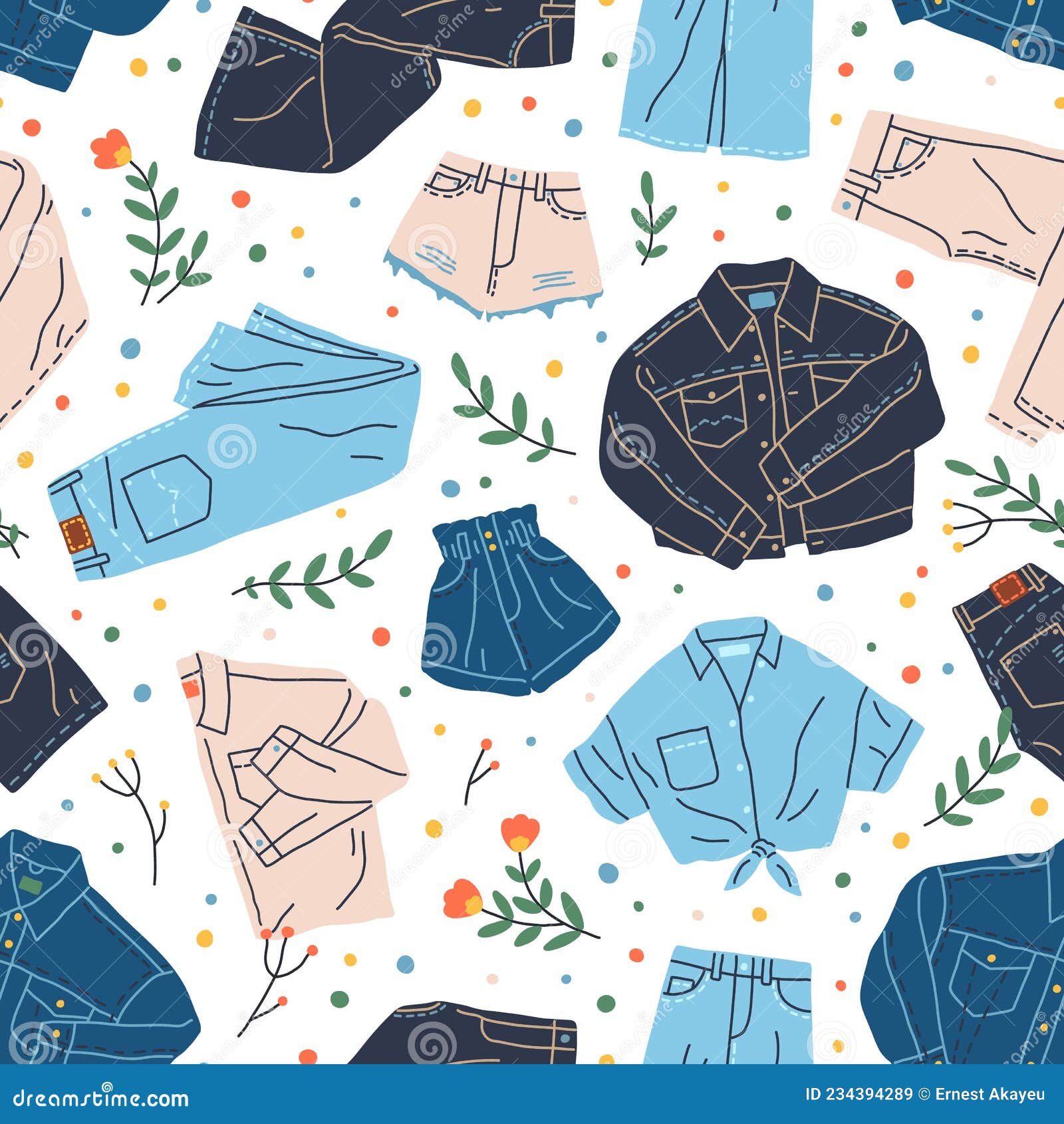 Seamless Pattern with Denim Clothes. Endless Repeating Background with  Fashion Jeans Garments Stock Vector - Illustration of colored, item:  234394289