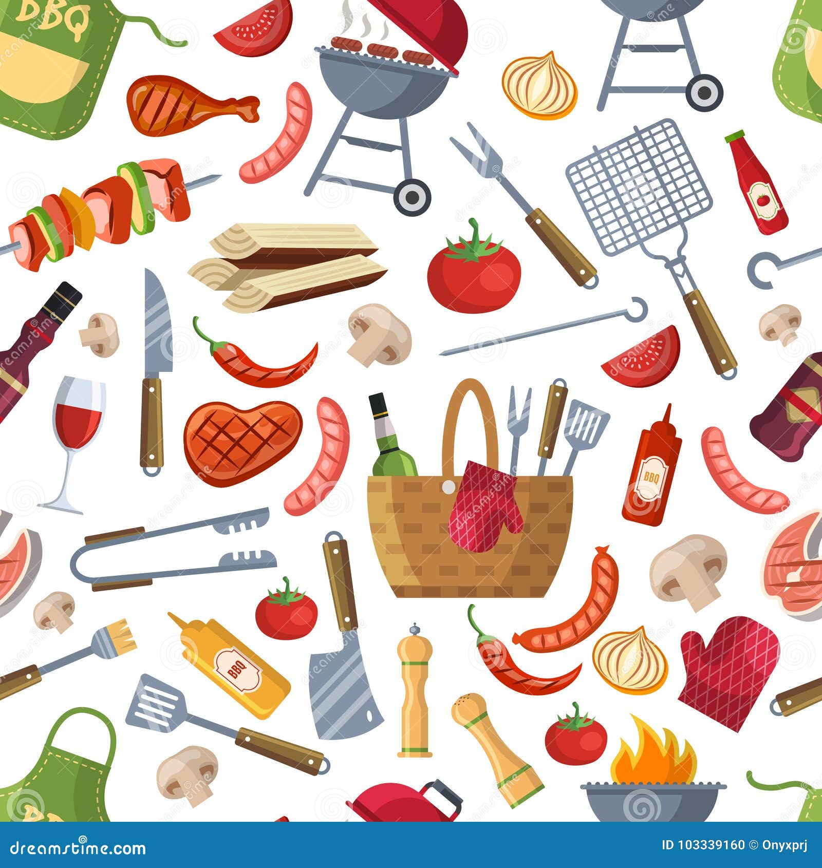 Seamless Pattern Different Foods For Bbq Party Stock Vector Illustration Of Picnic Fried 103339160