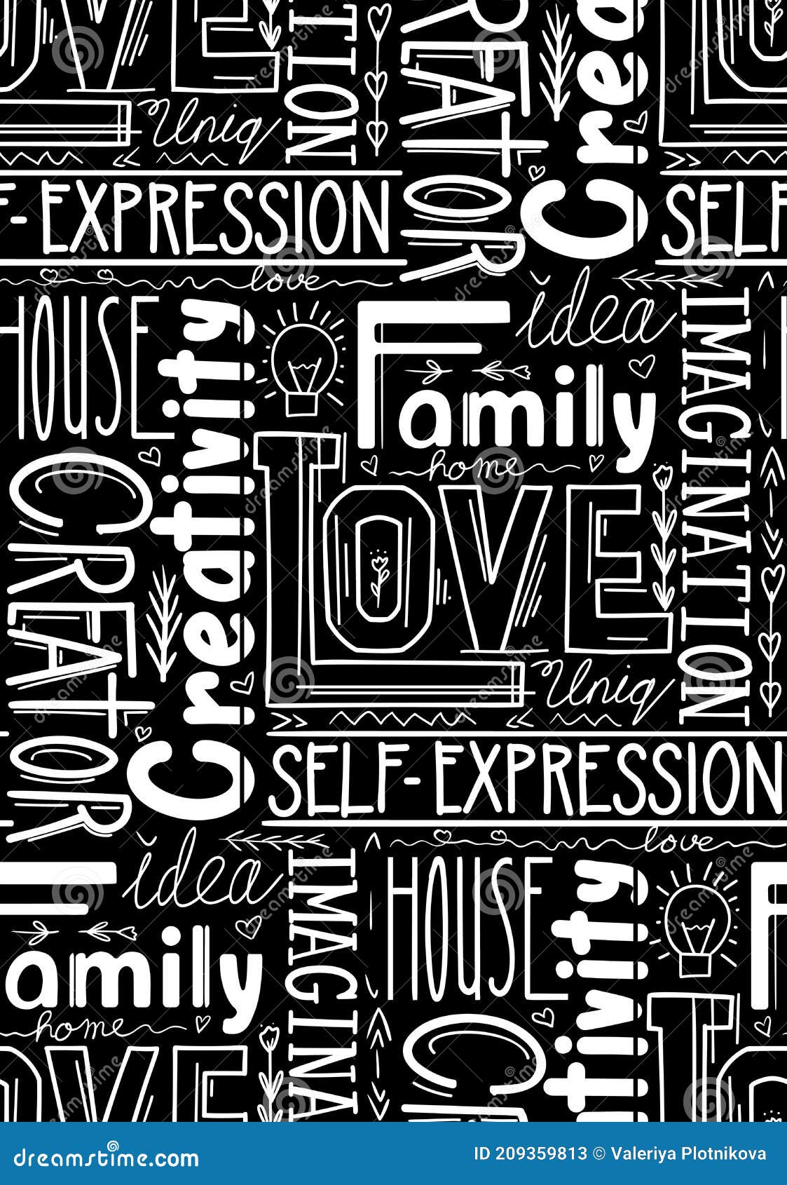 Seamless Pattern with Different Words. Lettering Composition of Words. Love  and Creativity. Family Values. Wallpaper with Quotes Stock Vector -  Illustration of lettering, life: 209359813
