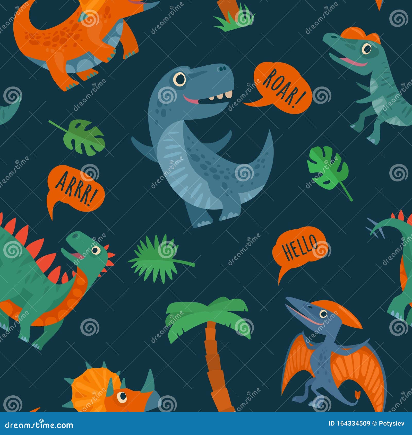 seamless pattern with dinosaurs.  colorful flat icon 