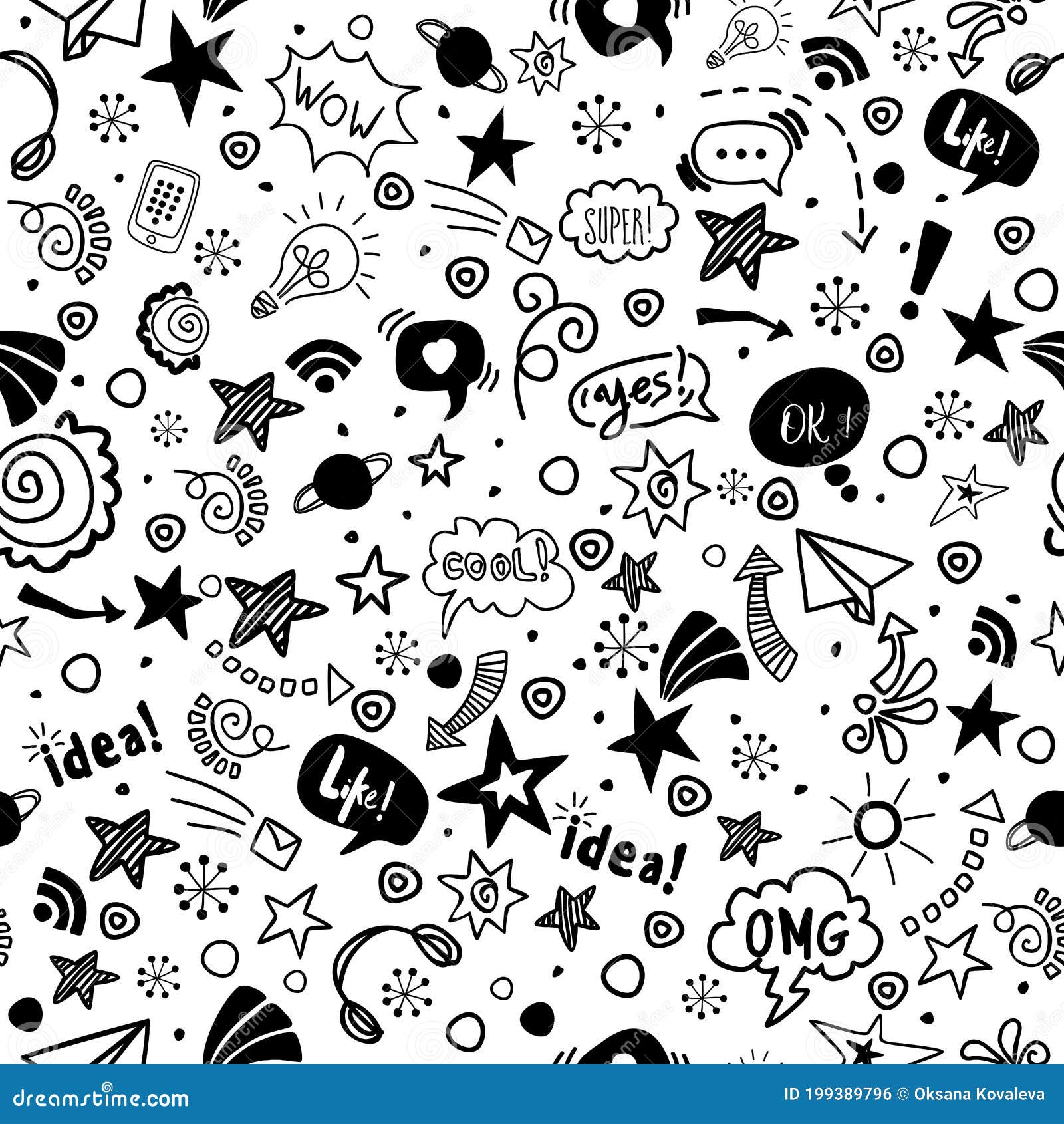 Seamless Pattern Doodle for Teenagers. Vector Illustration in Hand ...