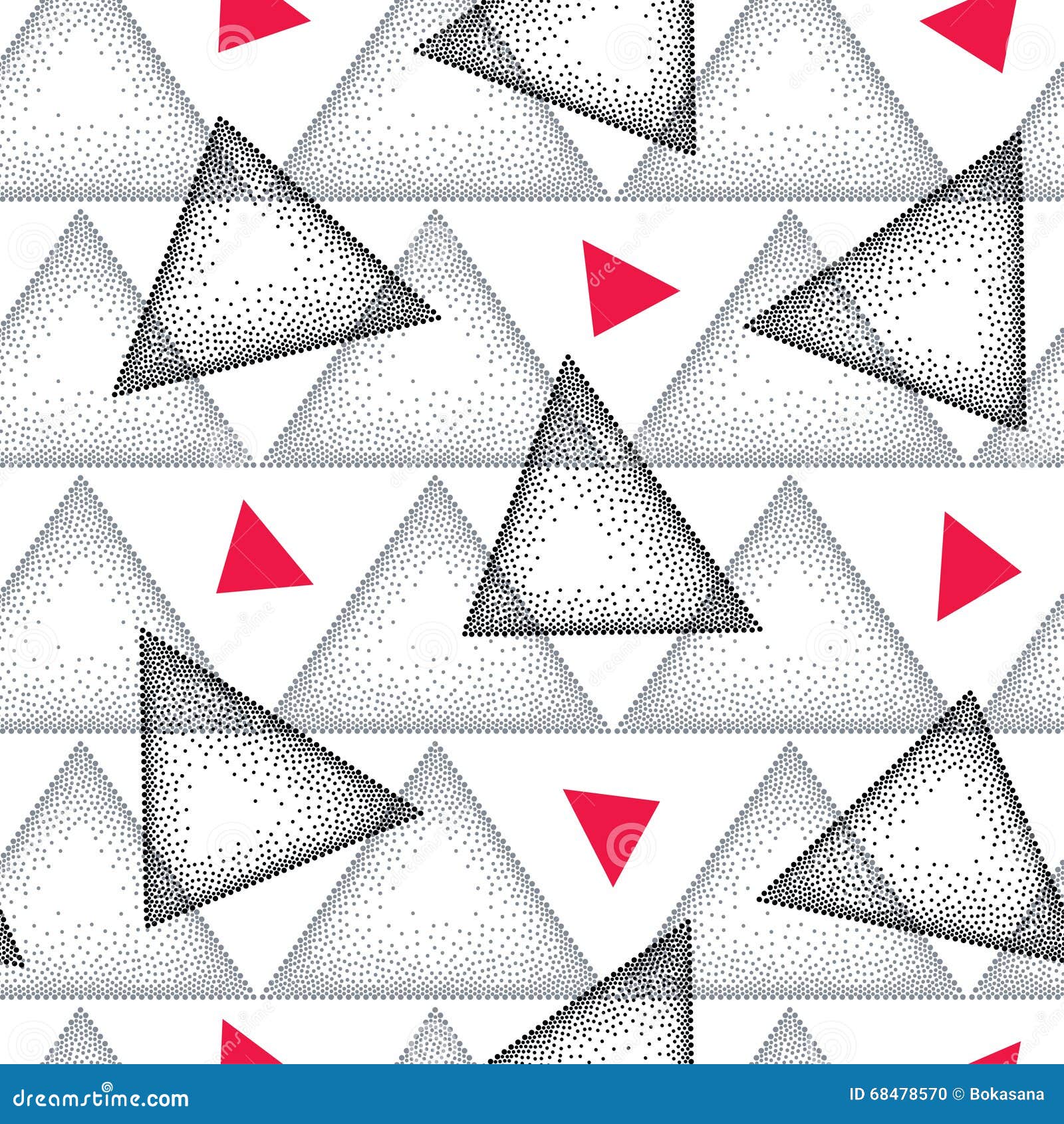 Seamless Pattern with Dotted Triangle in Black, Gray and Red on the