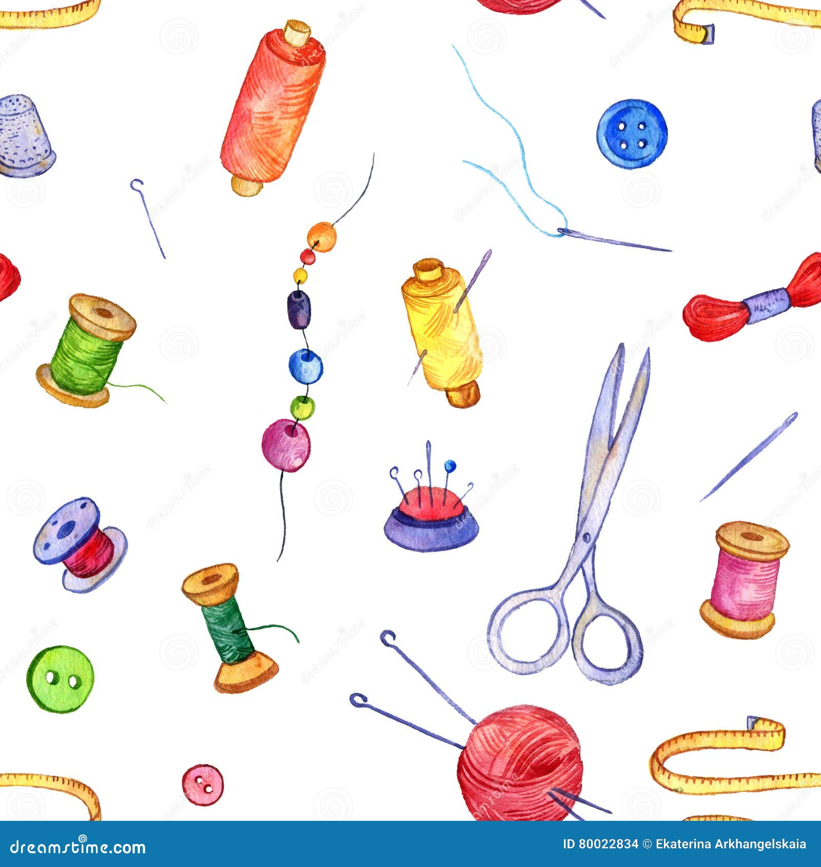 Seamless Pattern with Drawing Needlework Equipment Stock Illustration