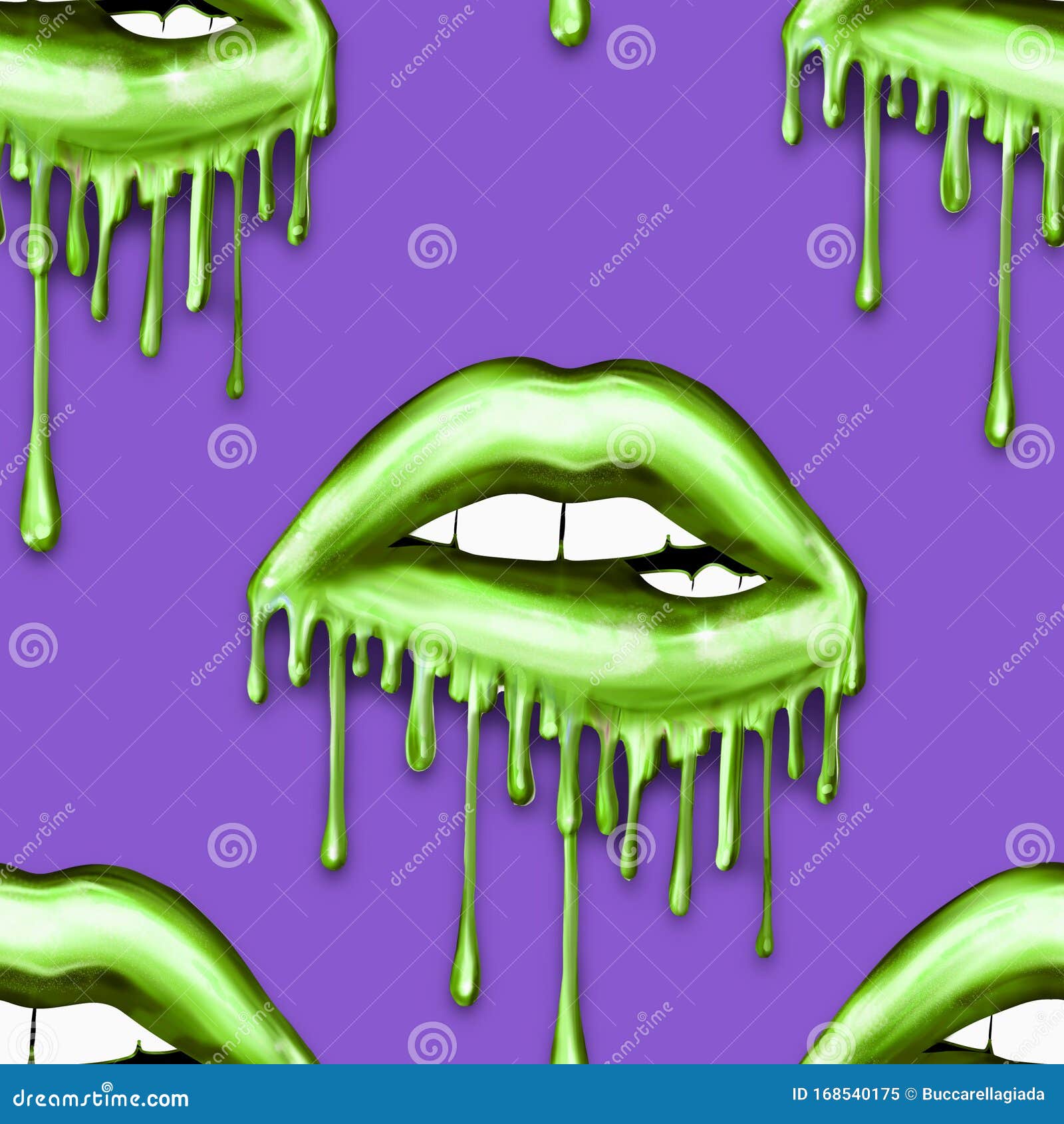 SEAMLESS PATTERN DRIPPING METALLIC LIPS on SOLID COLOR BACKGROUND