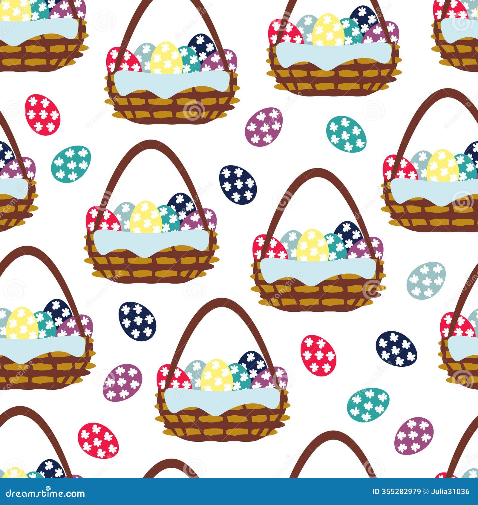 seamless pattern easter basket with colorful eggs