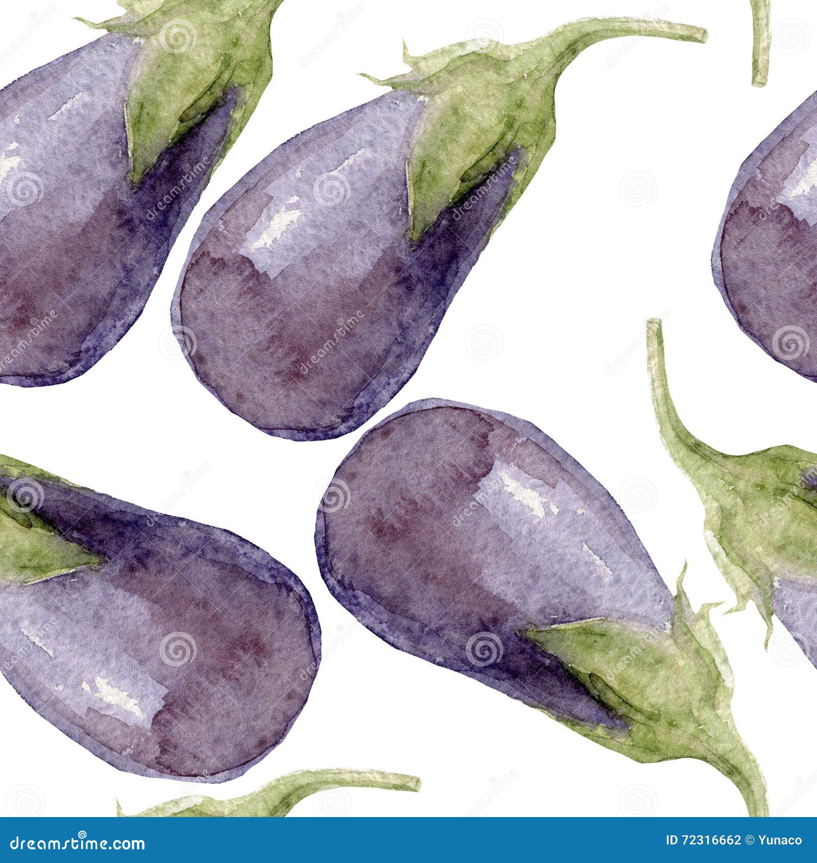 Seamless Pattern of Eggplant Watercolor Stock Illustration