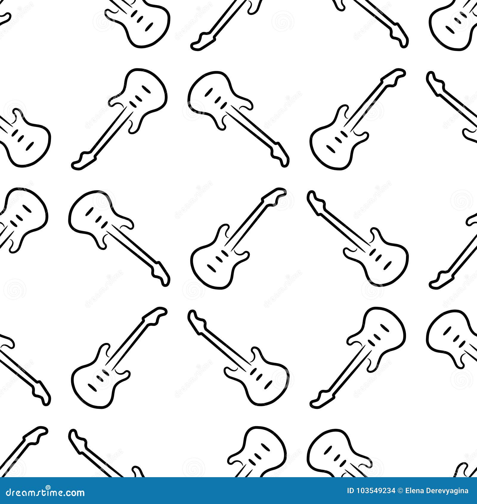 Seamless Pattern from Electric Guitar Black Contour Lines on the Stock ...