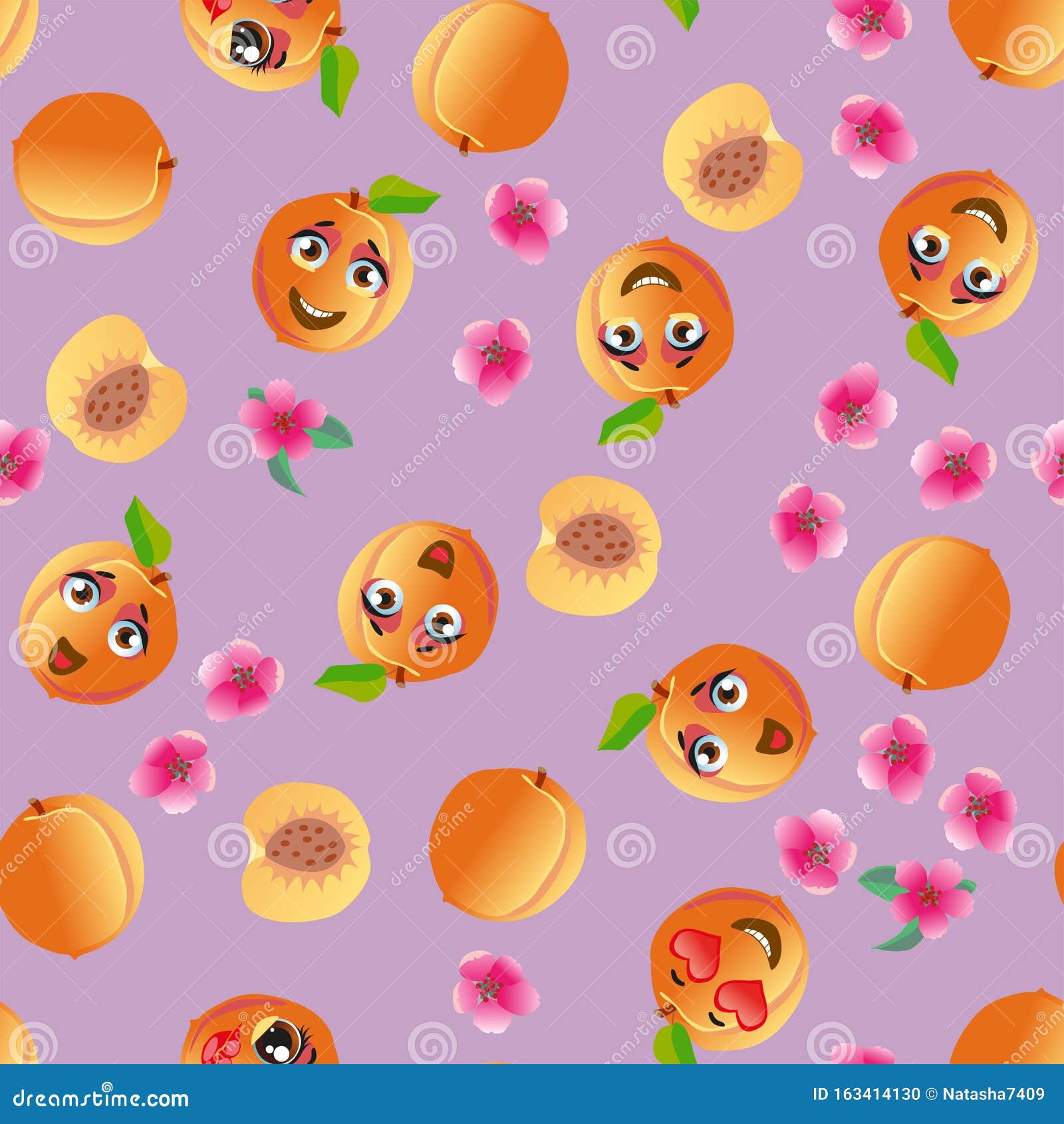 Download Cute Seamless Pattern With Cartoon Emoji Peaches Stock ...