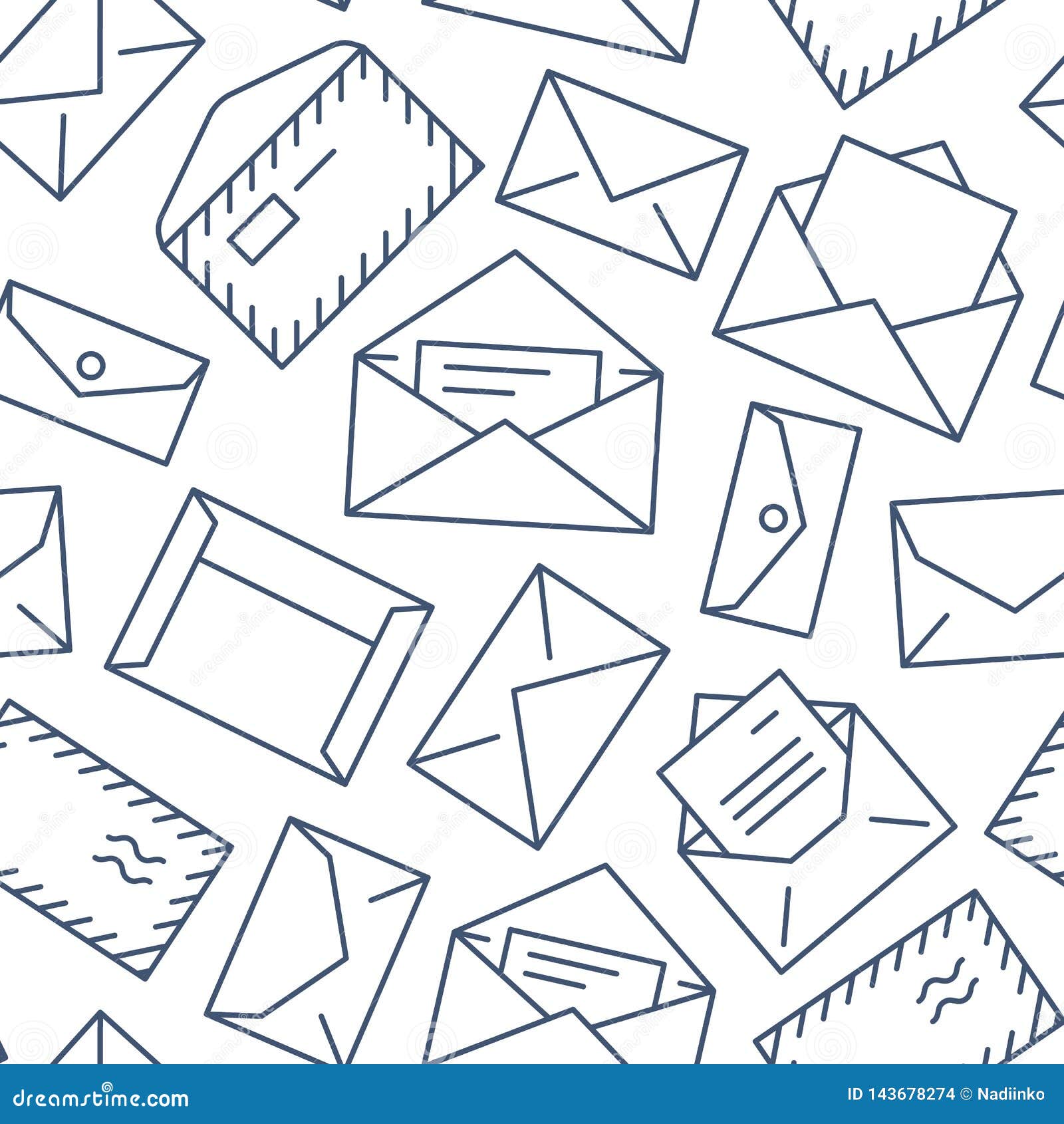 seamless pattern with envelopes flat line icons mail email background images