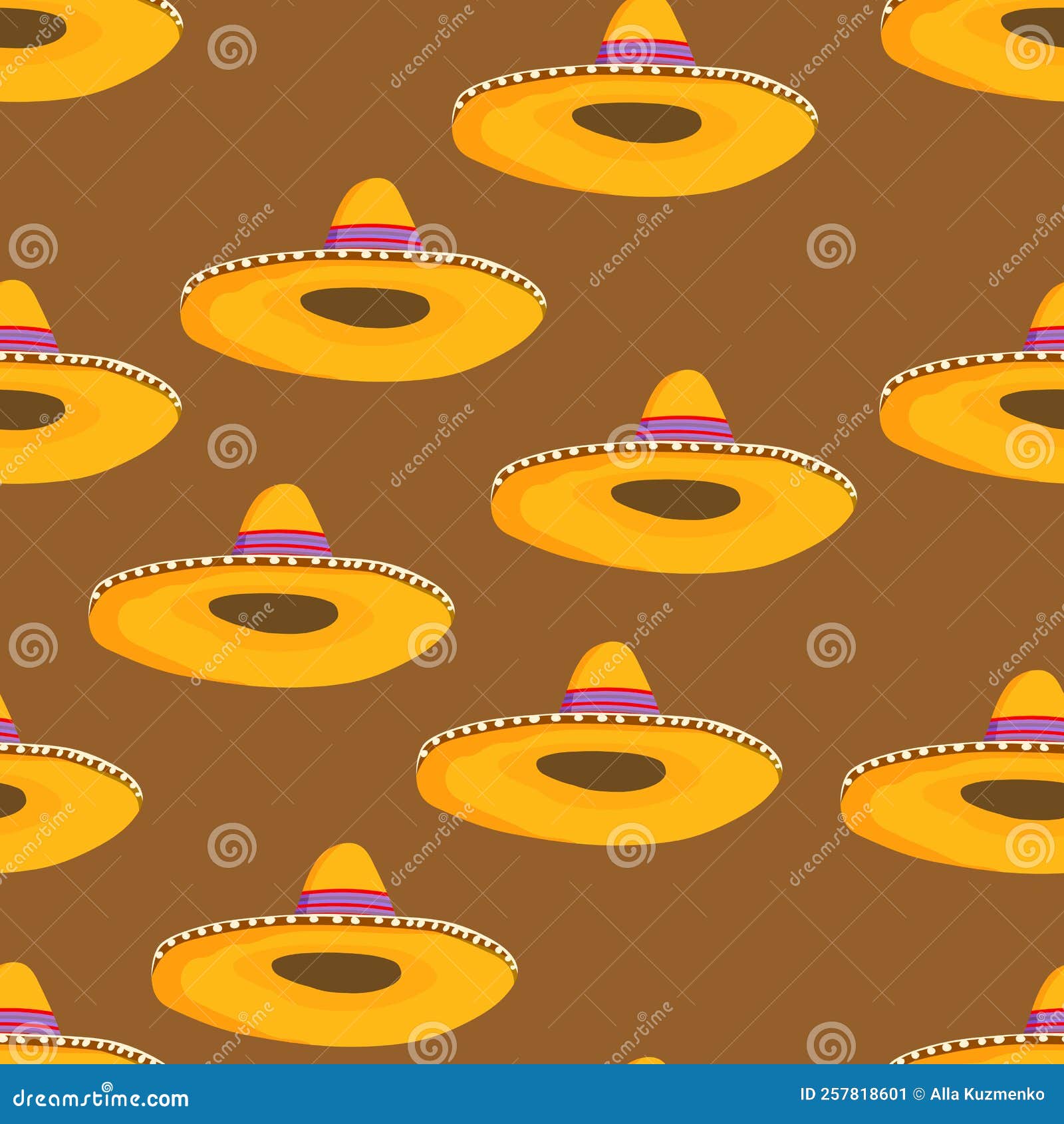Seamless Pattern with Ethnic Sombrero Hat on Color Background. Vector