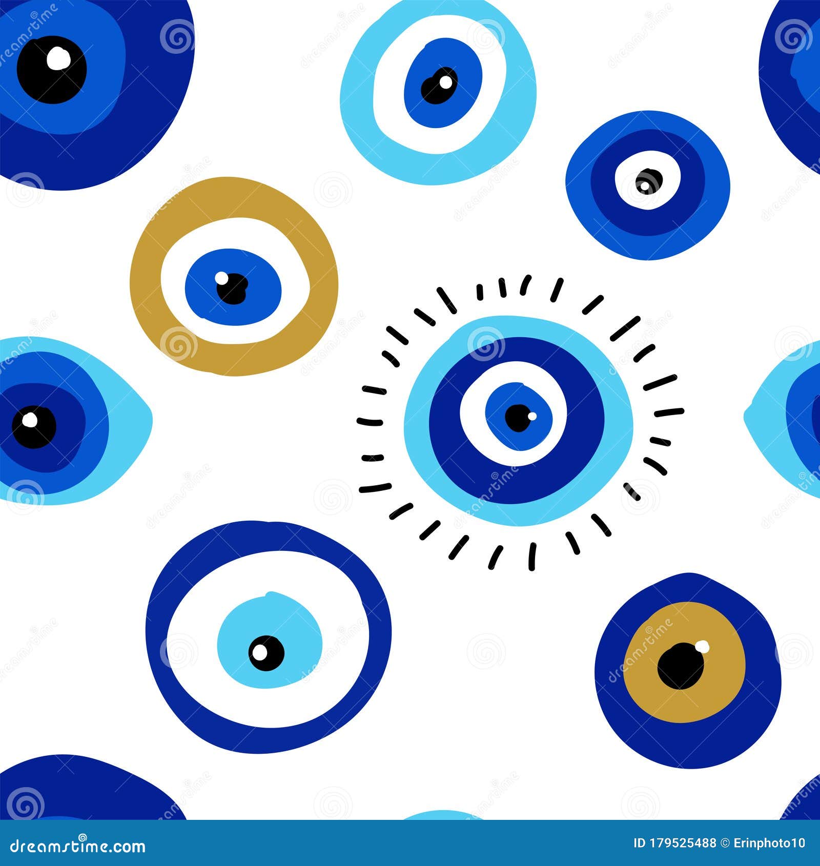 Seamless Pattern with Evil Eyes, Different Talismans in Hand Drawn Flat ...