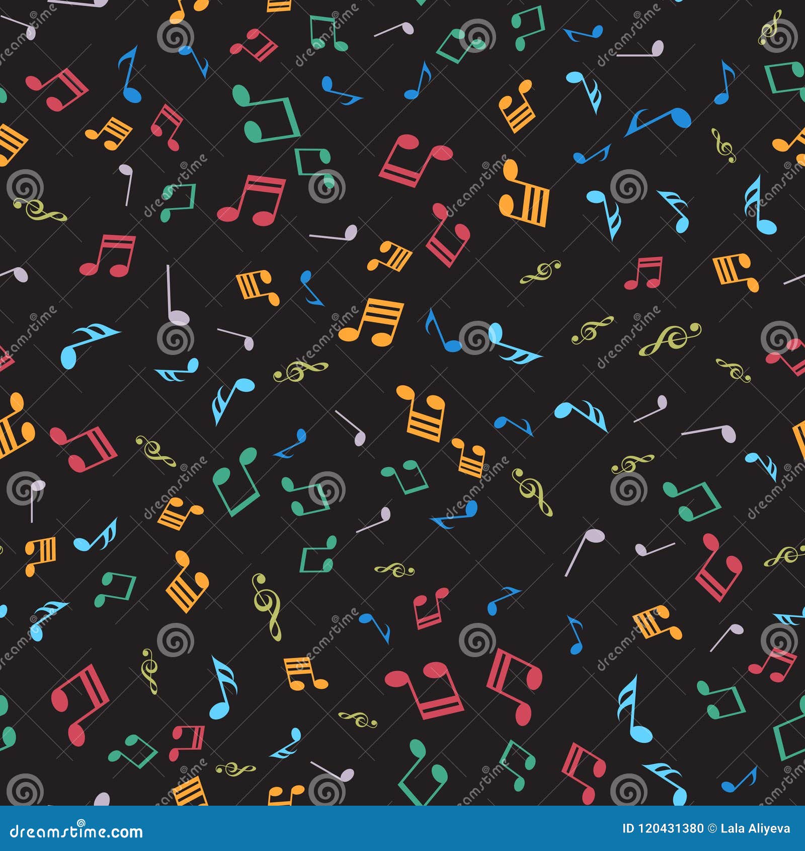 Seamless Pattern with Falling Music Notes. Vector. Stock Vector Illustration of record