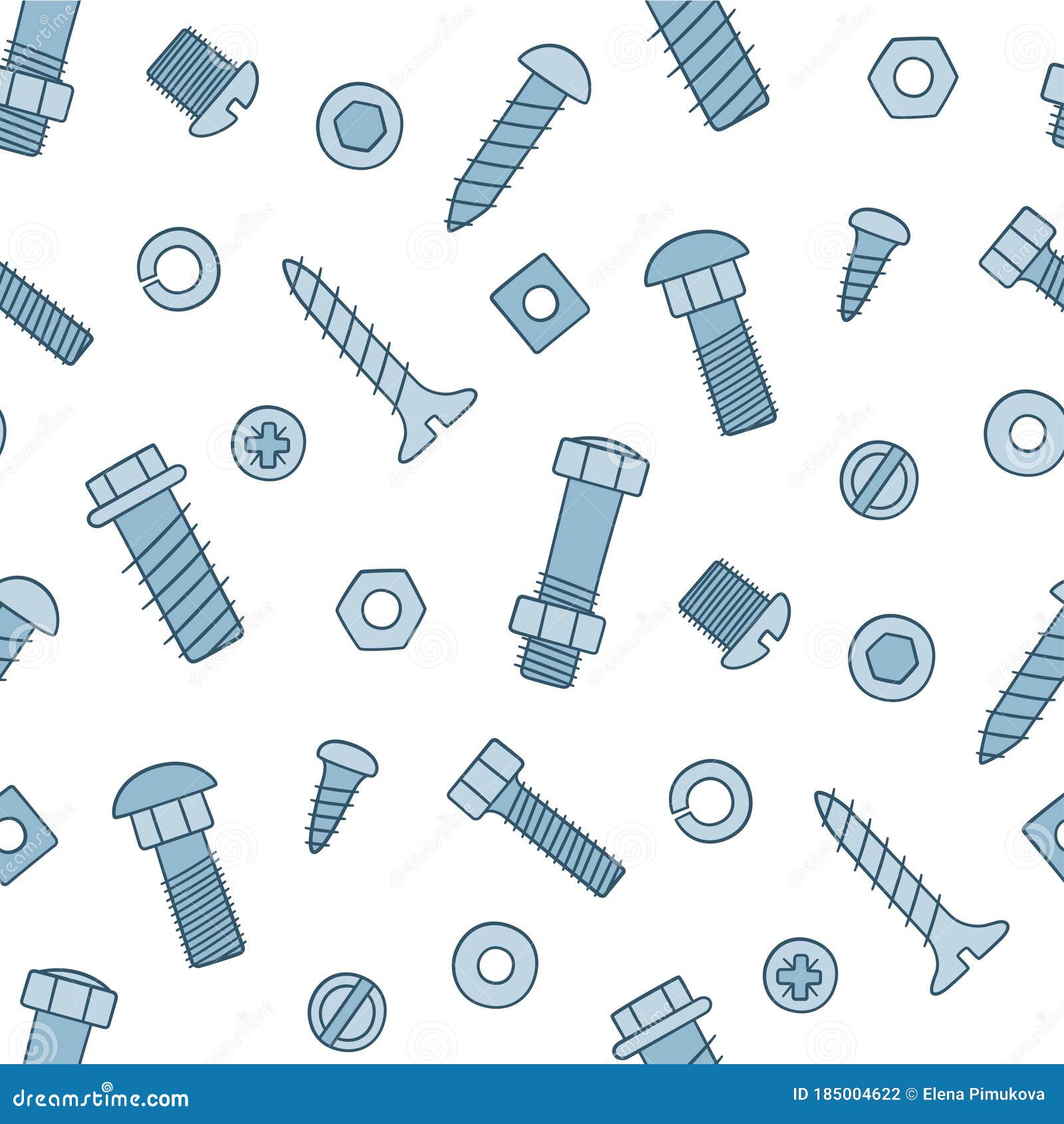 Seamless Pattern of Fasteners. Bolts, Screws and Nuts in Doodle Style