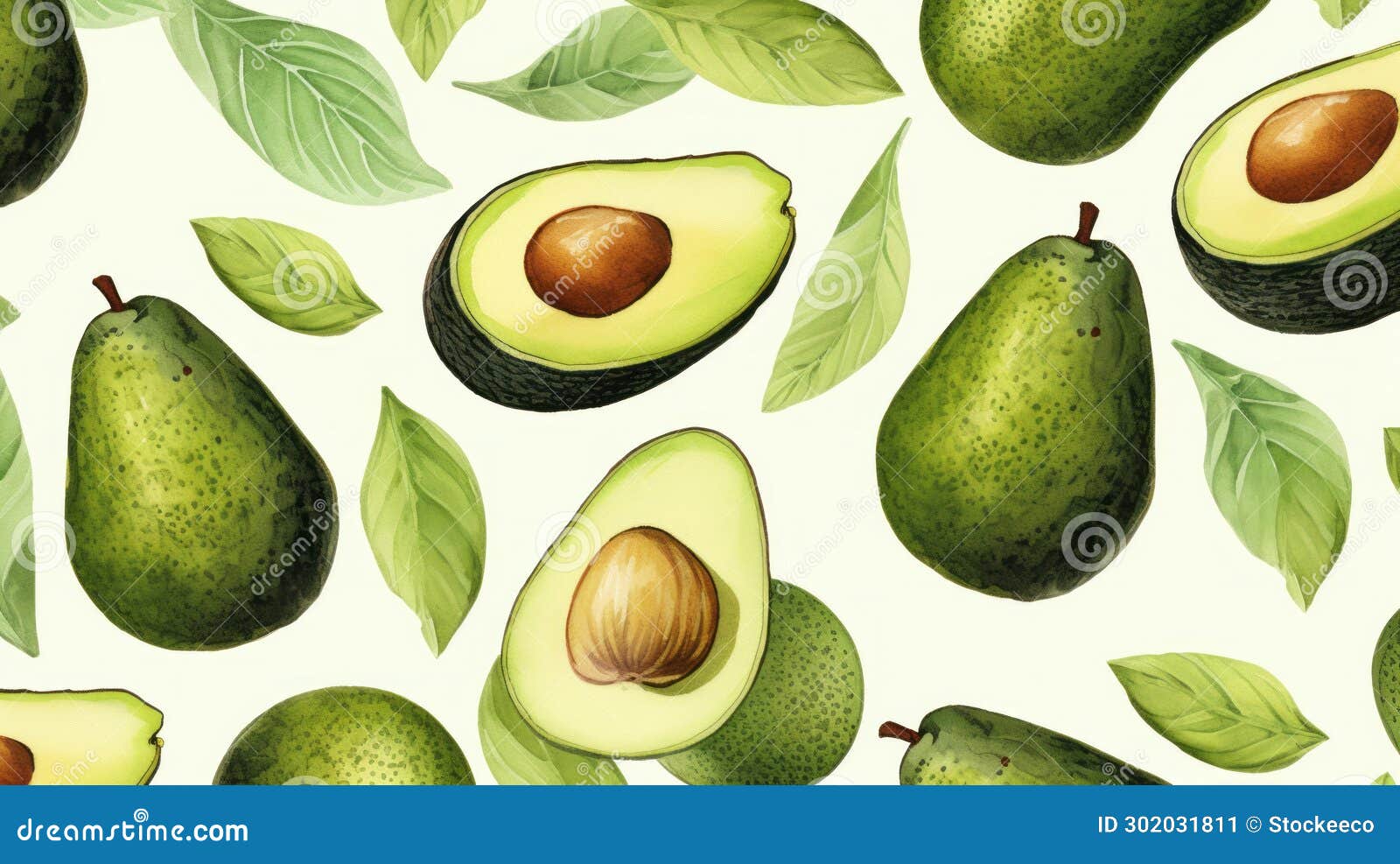 seamless avocados and leaves pattern - tran nguyen style 