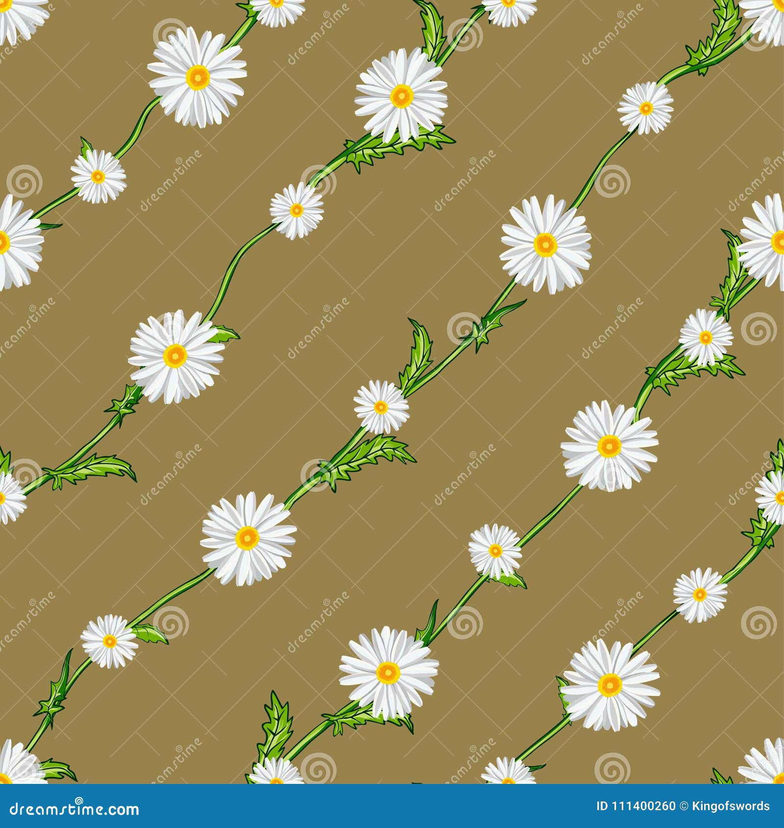 Seamless Pattern from Field Chamomiles on Stems Diagonally Stock Vector
