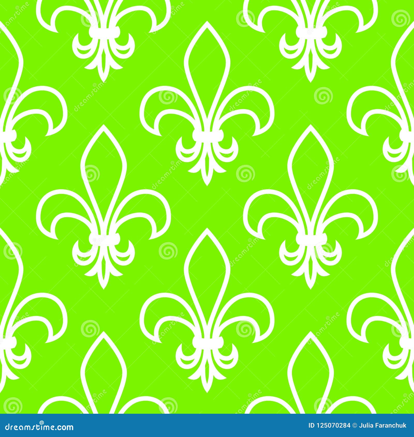 seamless pattern. fleur de flis. linear graphics. geometric symmetrical drawing. green background.