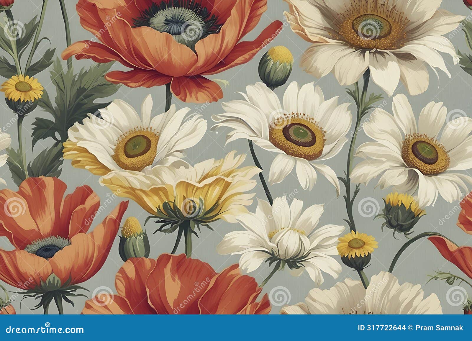 a seamless pattern of floral chintz pattern reminiscent of the 1940s.