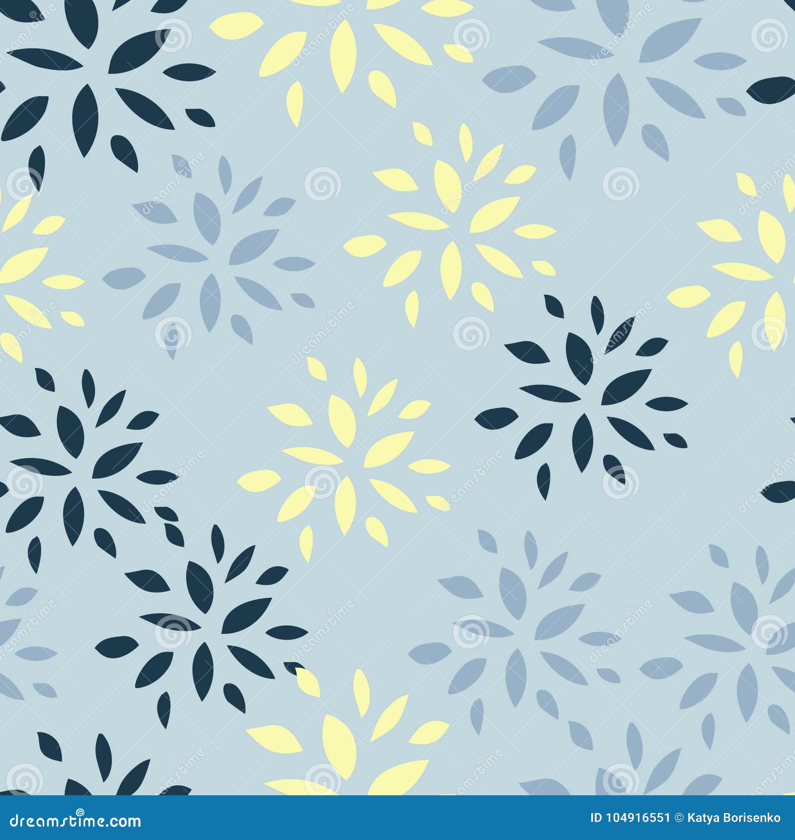 seamless pattern flowers in blue yellow color