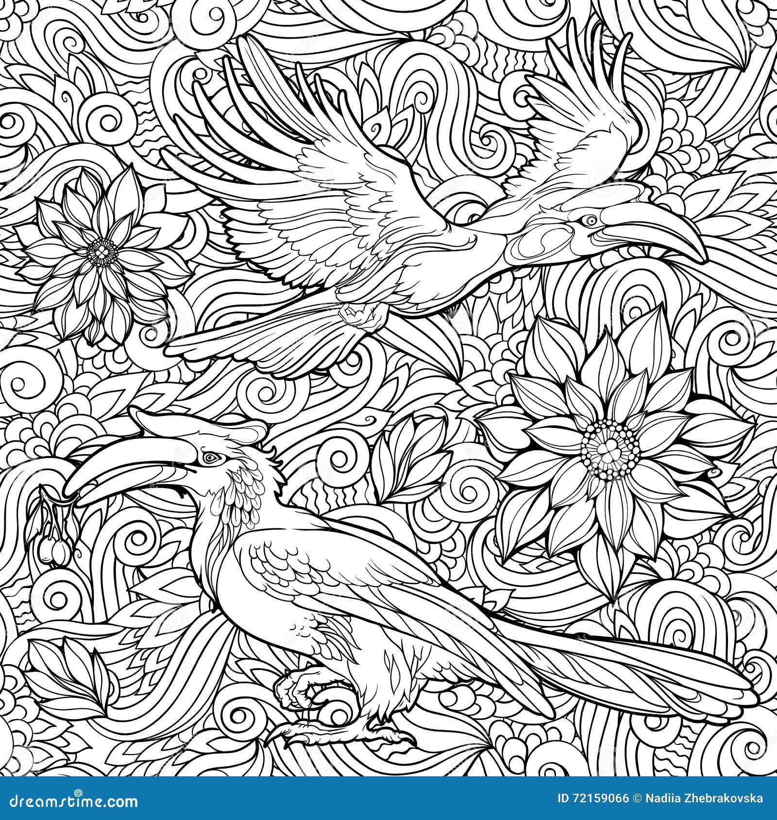 Seamless Pattern of Flowers and Parrots. Stock Vector - Illustration of ...