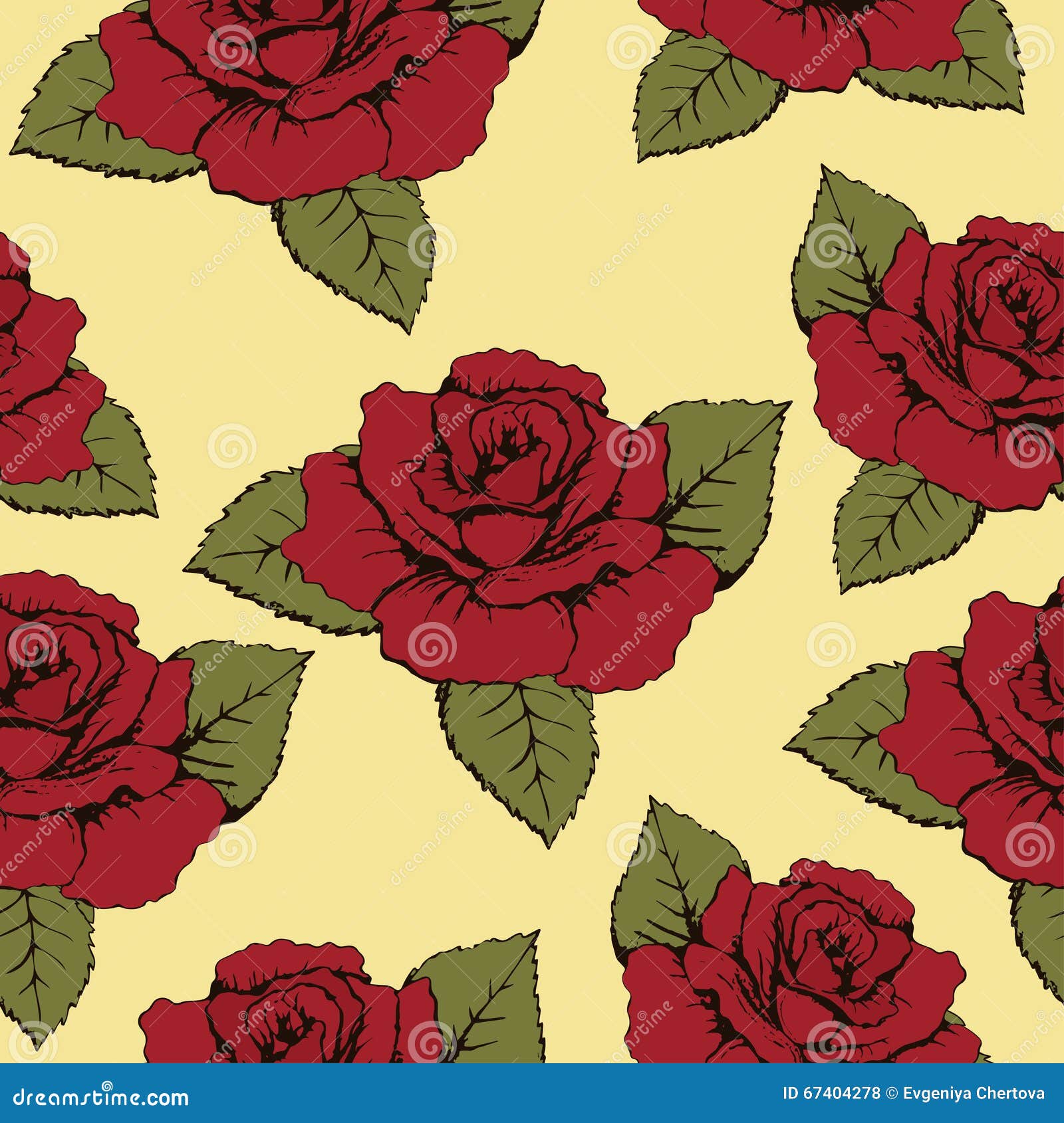 Seamless Pattern of Flowers Roses, Texture. Red Buds, Petals, Green ...