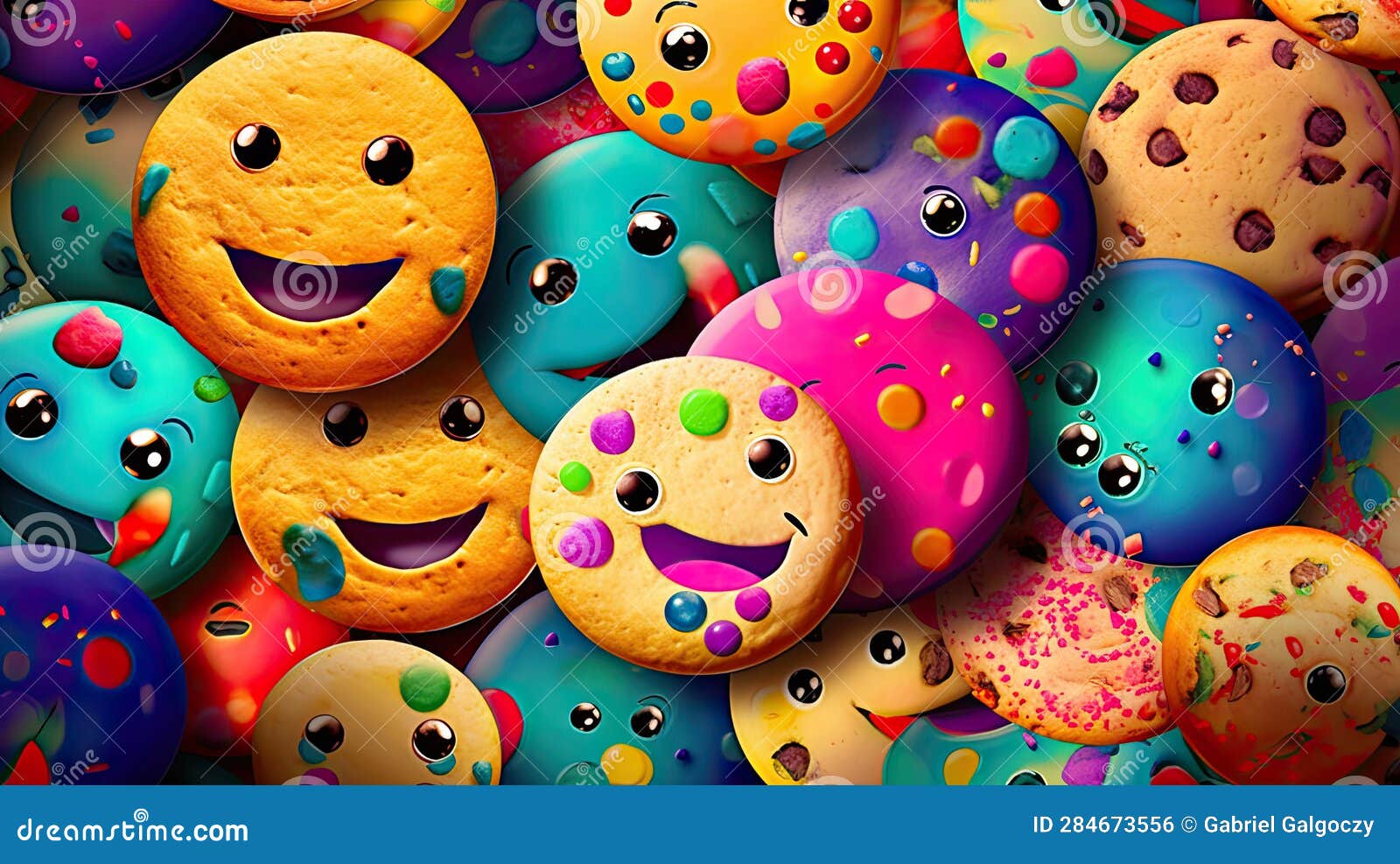 Funny Cookies With Emotions. Joyful Cute Food. Smiling Dessert. Vector