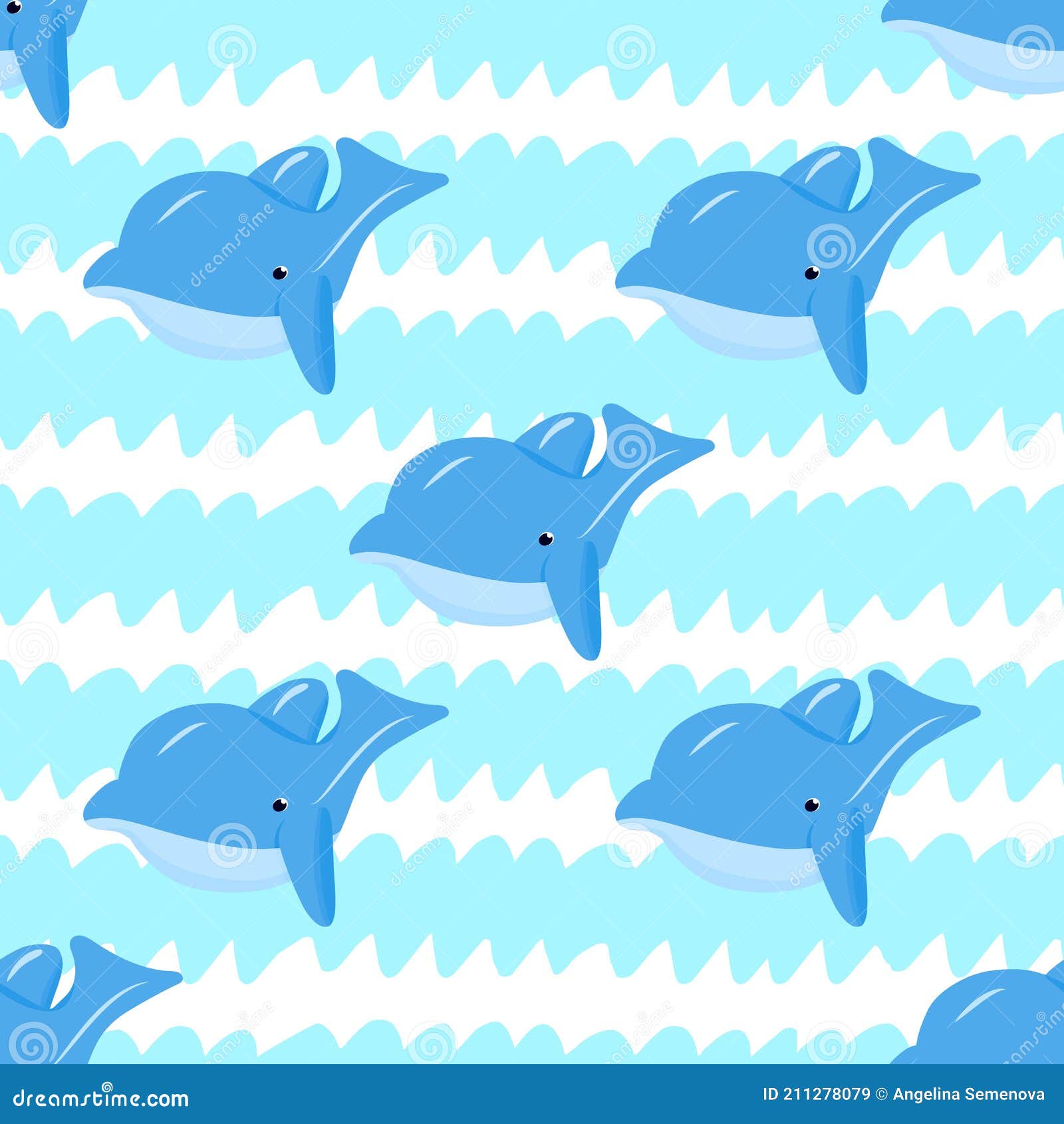 Seamless Pattern with Funny Dolphin, Blue Waves. Vector Background. Baby  Fabric Textile. Summer Backdrop Stock Vector - Illustration of nautical,  cute: 211278079