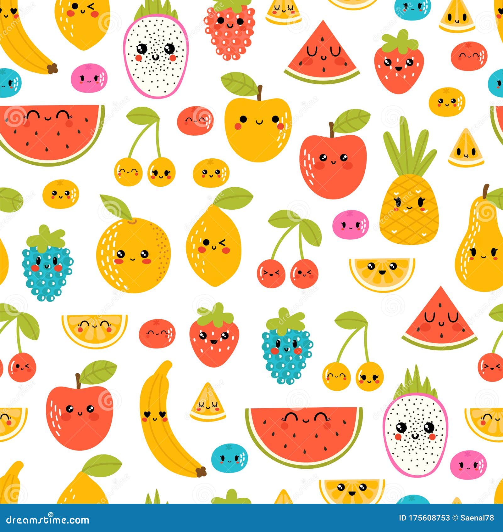 Seamless Pattern with Funny and Happy Kawaii Fruit. Summer Tropical Healthy  Food Stock Vector - Illustration of banana, citrus: 175608753
