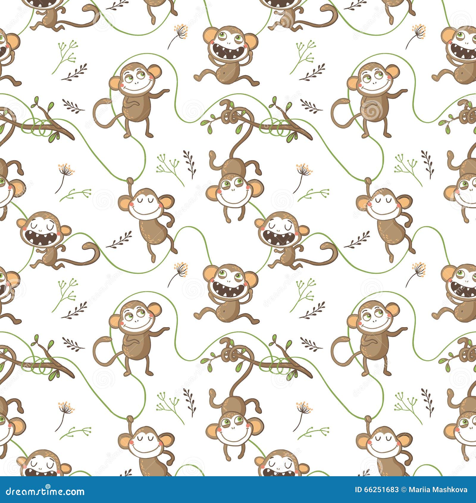 Seamless Pattern with Funny Monkeys. Stock Vector - Illustration of ...