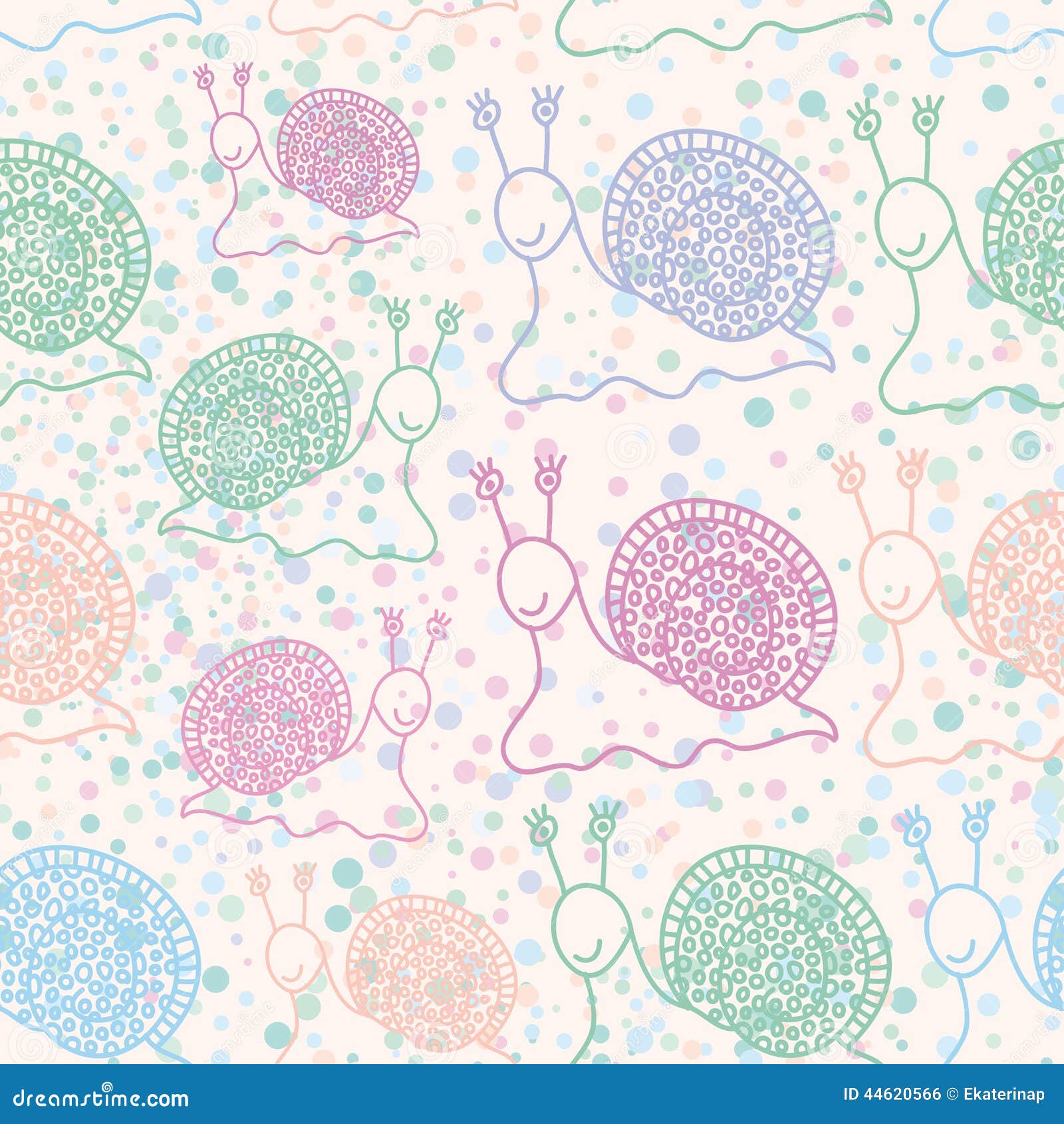 Seamless Pattern with Funny Snails. Pastel Colors Stock Vector