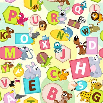 Seamless Pattern with Geometric Shapes and Animals Alphabet Stock ...