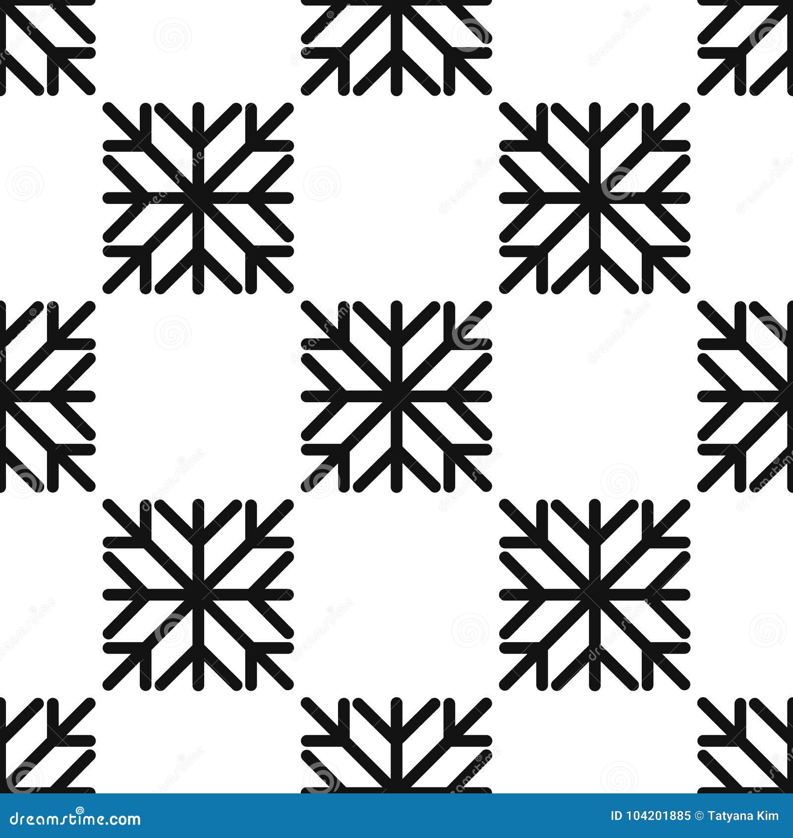 Seamless Pattern of Geometric Snowflake. Square Snowflakes. Vector Eps