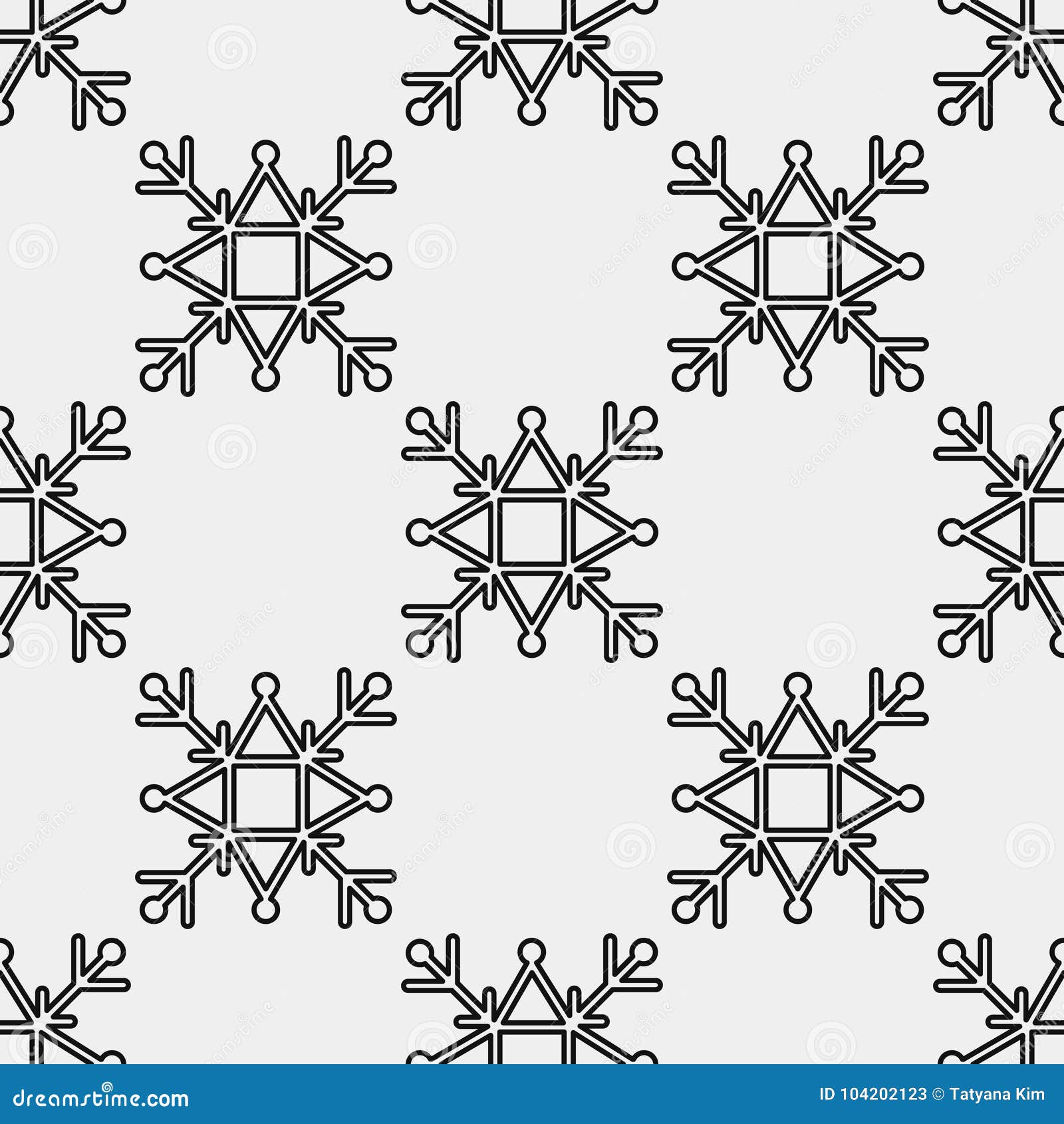 Seamless Pattern of Geometric Snowflake. Square Snowflakes. Vector ...